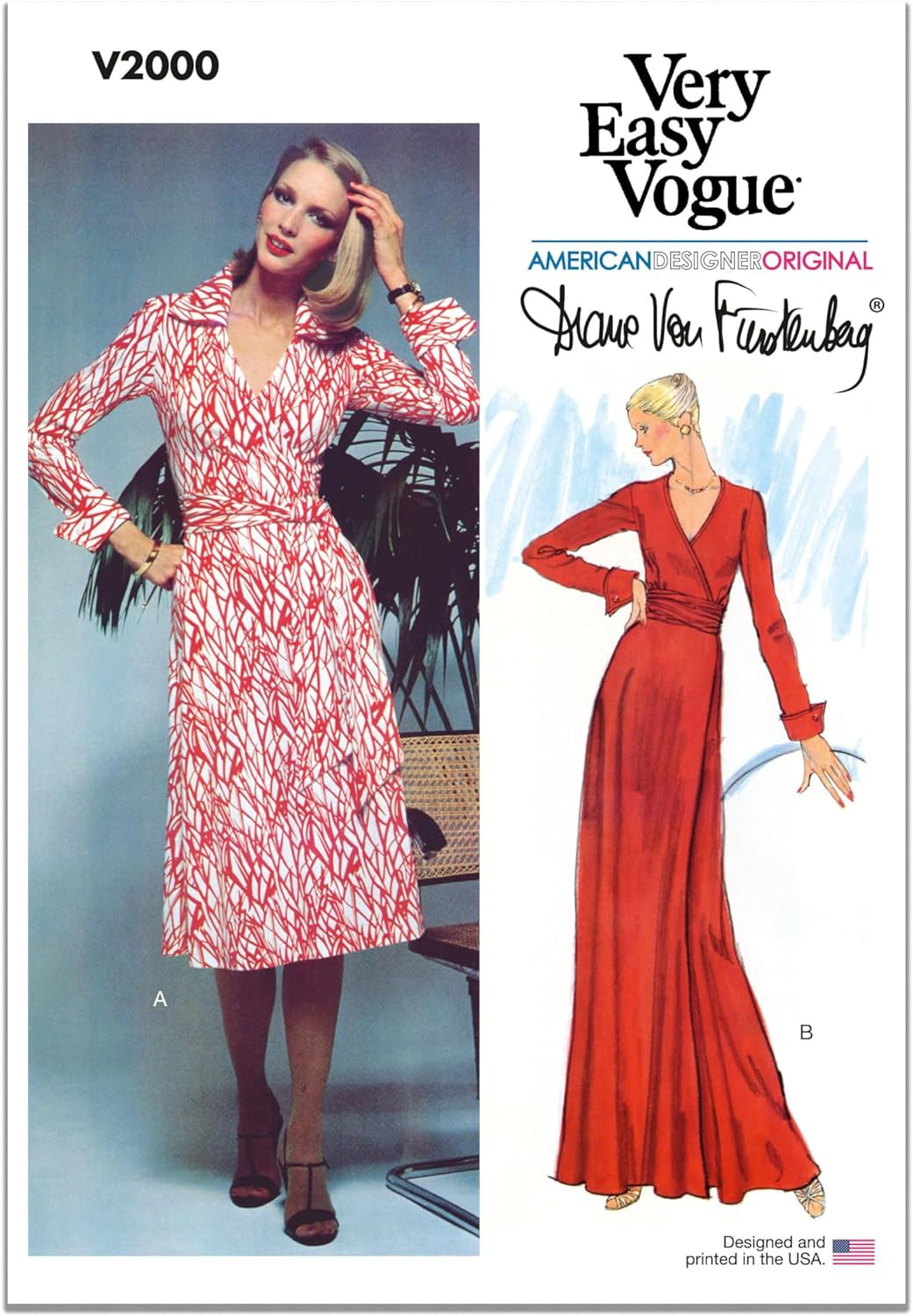 Vogue V2000H5 Misses' Wrap Dress Sewing Pattern Packet by Diane Von Furstenberg, Design Code V2000, Sizes 6-8-10-12-14