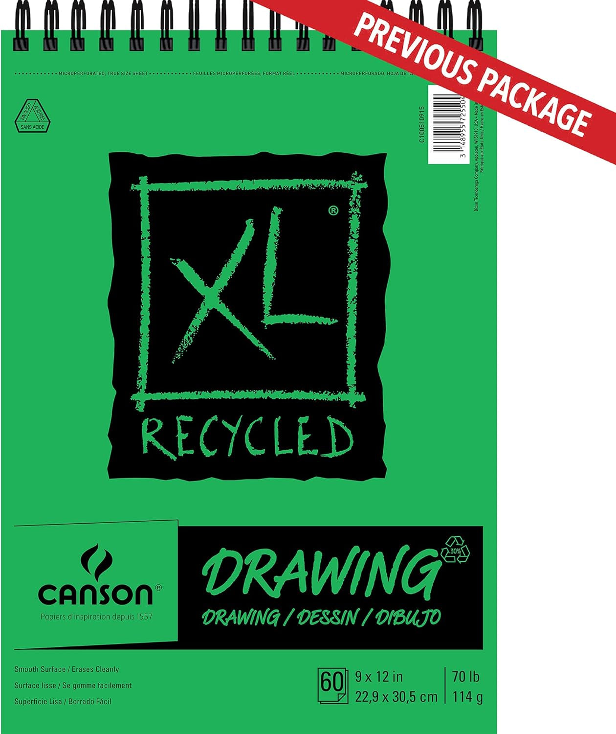 XL Series Recycled Drawing Paper Pad, Top Wire Bound, 70 Pound, 9 X 12 Inch, 60 Sheets