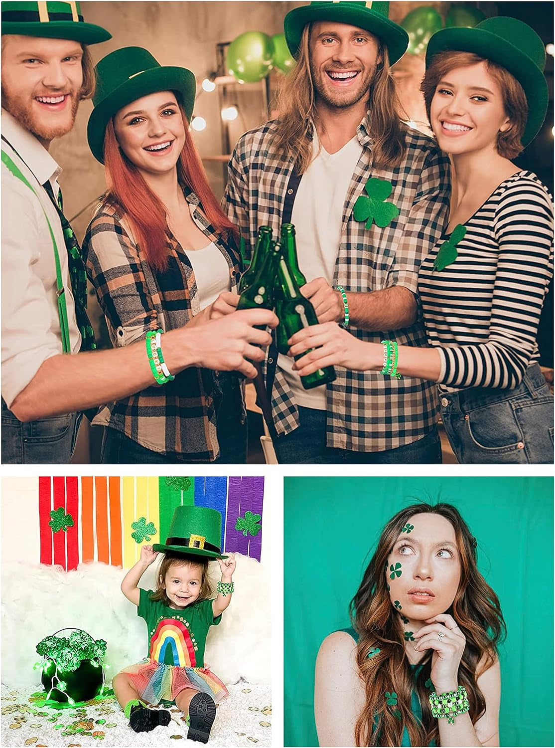 2566PCS+ St. Patrick'S Day Beads for Jewelry Making Green Heishi Pearl Star Letter Clay Wooden Irish round Loose Beads with Enamel Luck Shamrock Hat Pendants for DIY Necklace Bracelets Making Kit