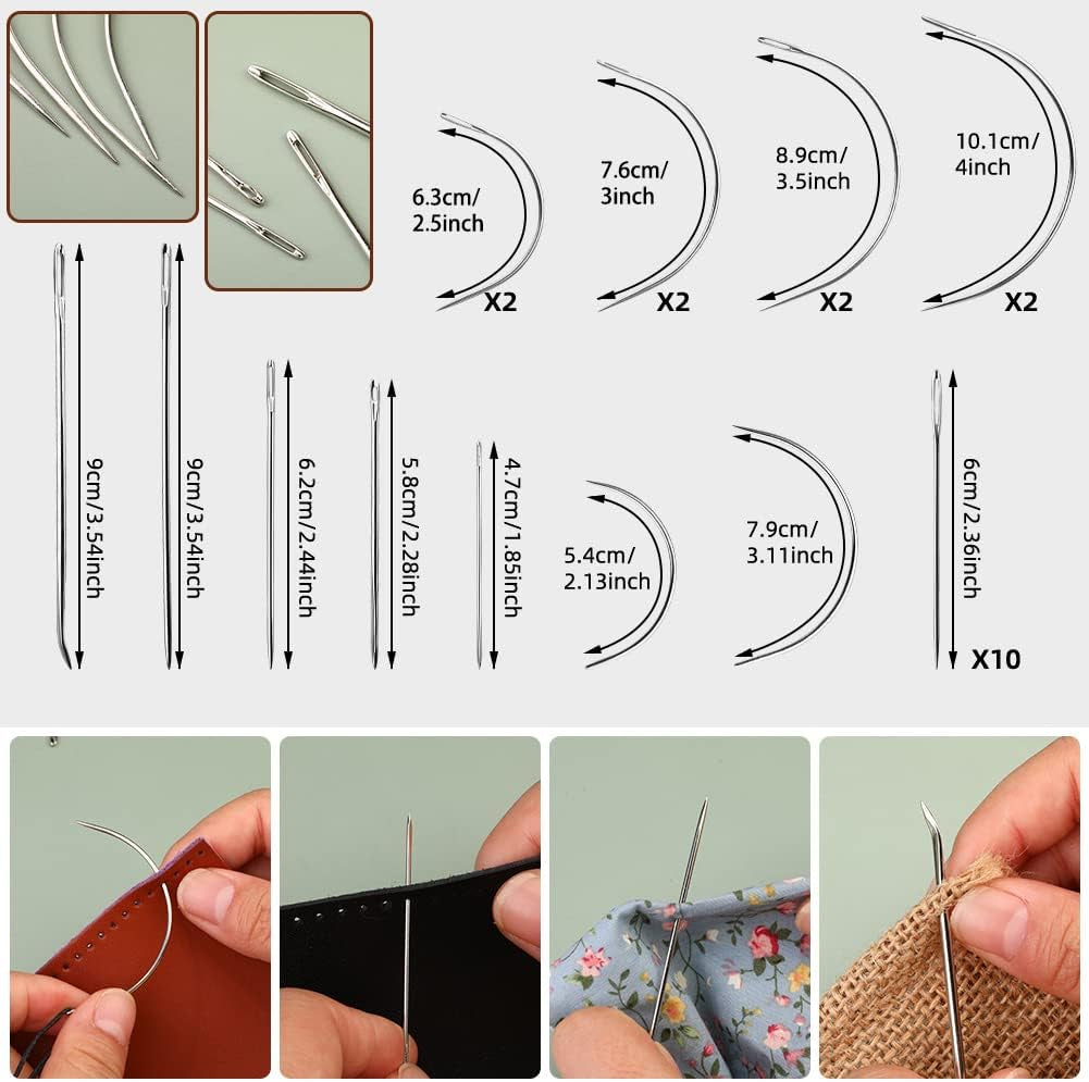 Upholstery Repair Kit, 48Pcs Leather Sewing Kit with Upholstery Thread, Sewing Awl, Seam Ripper, Needles, Thimble Leather Stitching Kit for Carseat Carpet Shoes Backpack Repair DIY Crafting