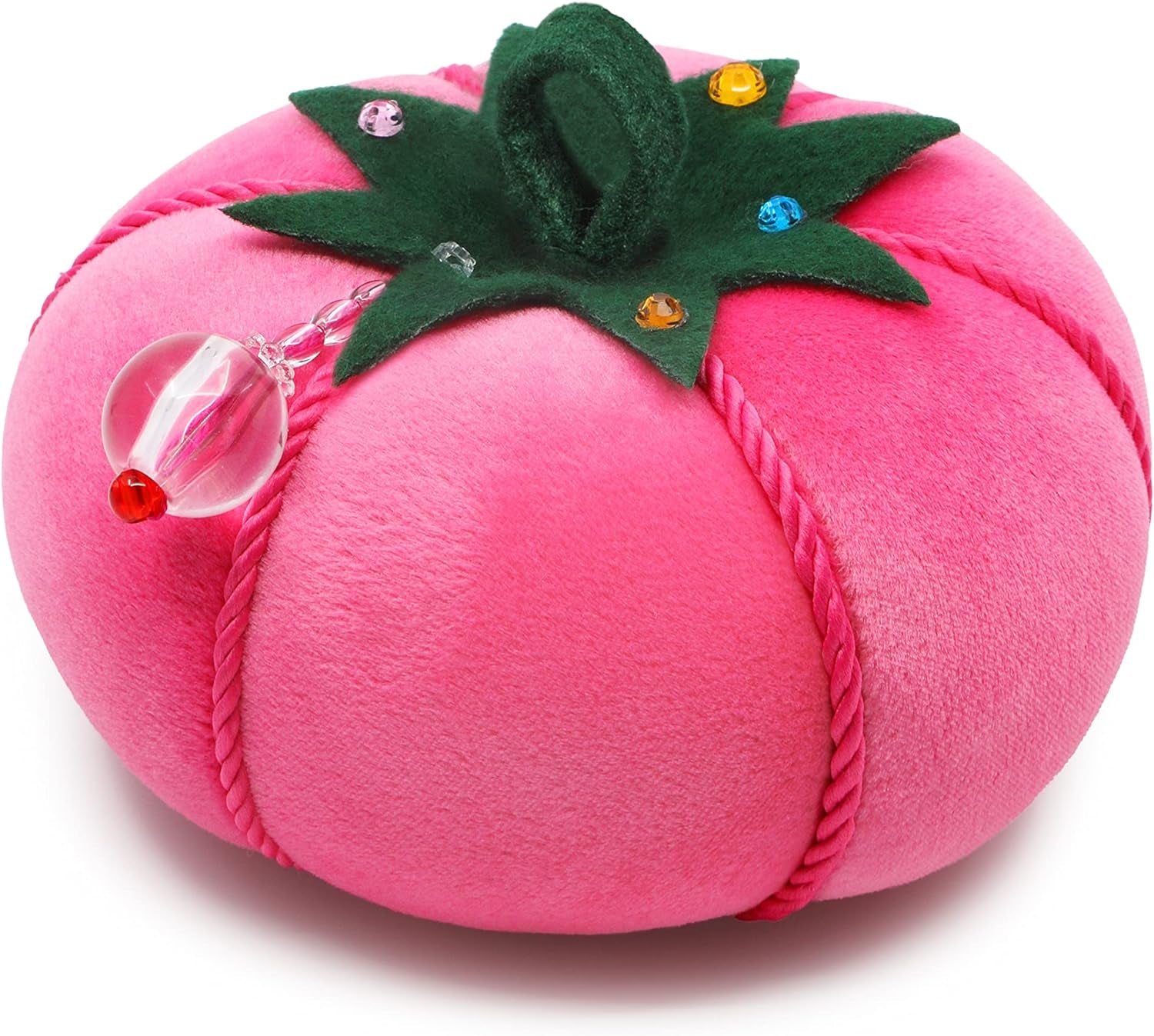 (DRIT4)  Tomato Pin Cushion, Size 5-Inch, Pink Velvet