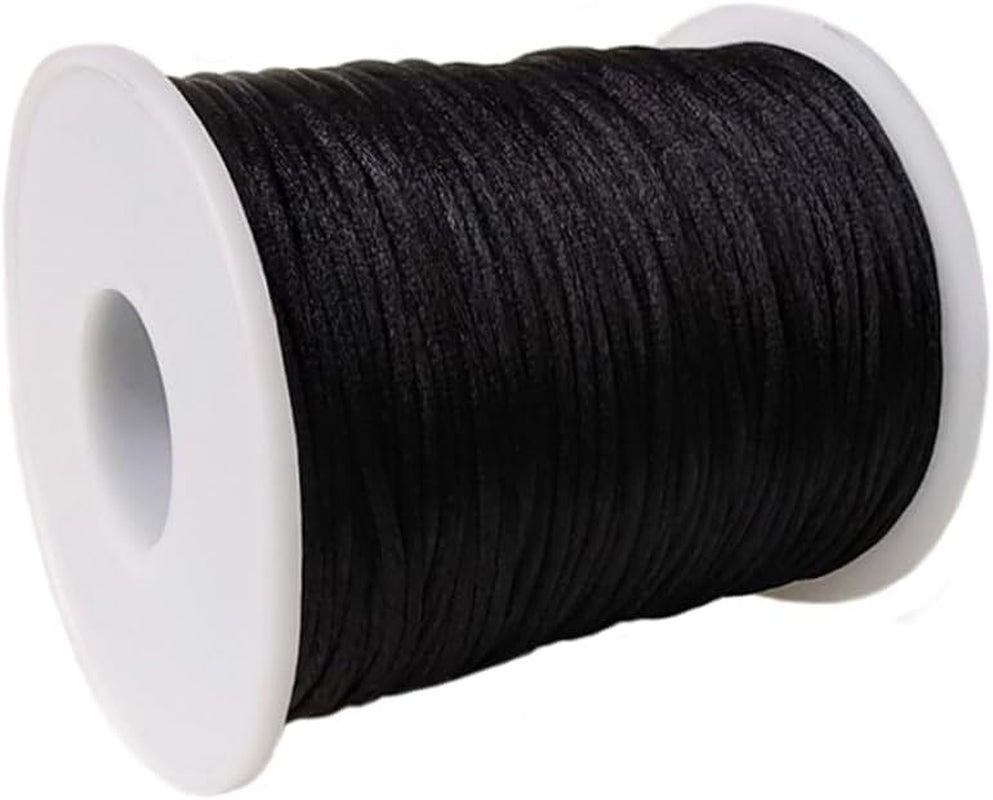 1.5 Mm X 110 Yards Nylon Satin Cord Beading Braided Thread String for Chinese Knotting Rattail Macrame Pendant Friendship Bracelets Necklaces Jewelry Making (Black)