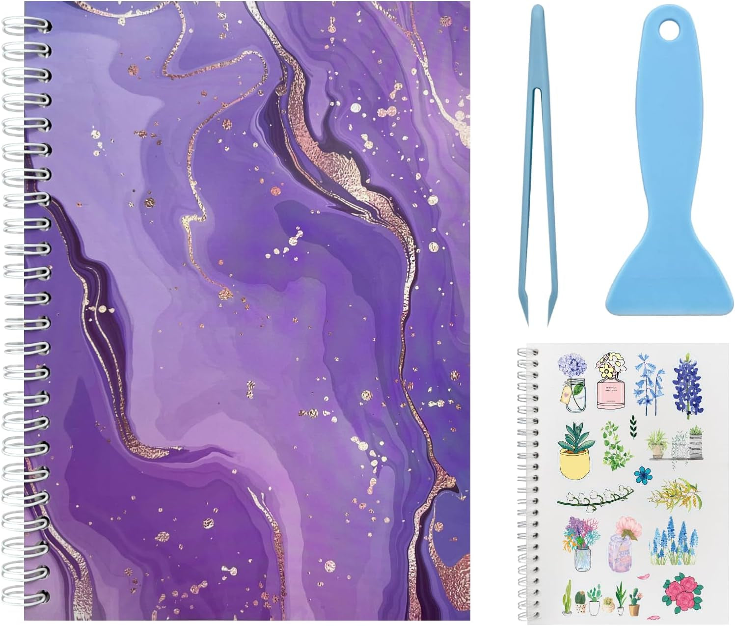 Reusable Sticker Book Collecting Album A5 Size 80 Sheets Sticker Collection Storage Book for Adults Release Paper Sticker Saver Holder Book with Tools (Purple)