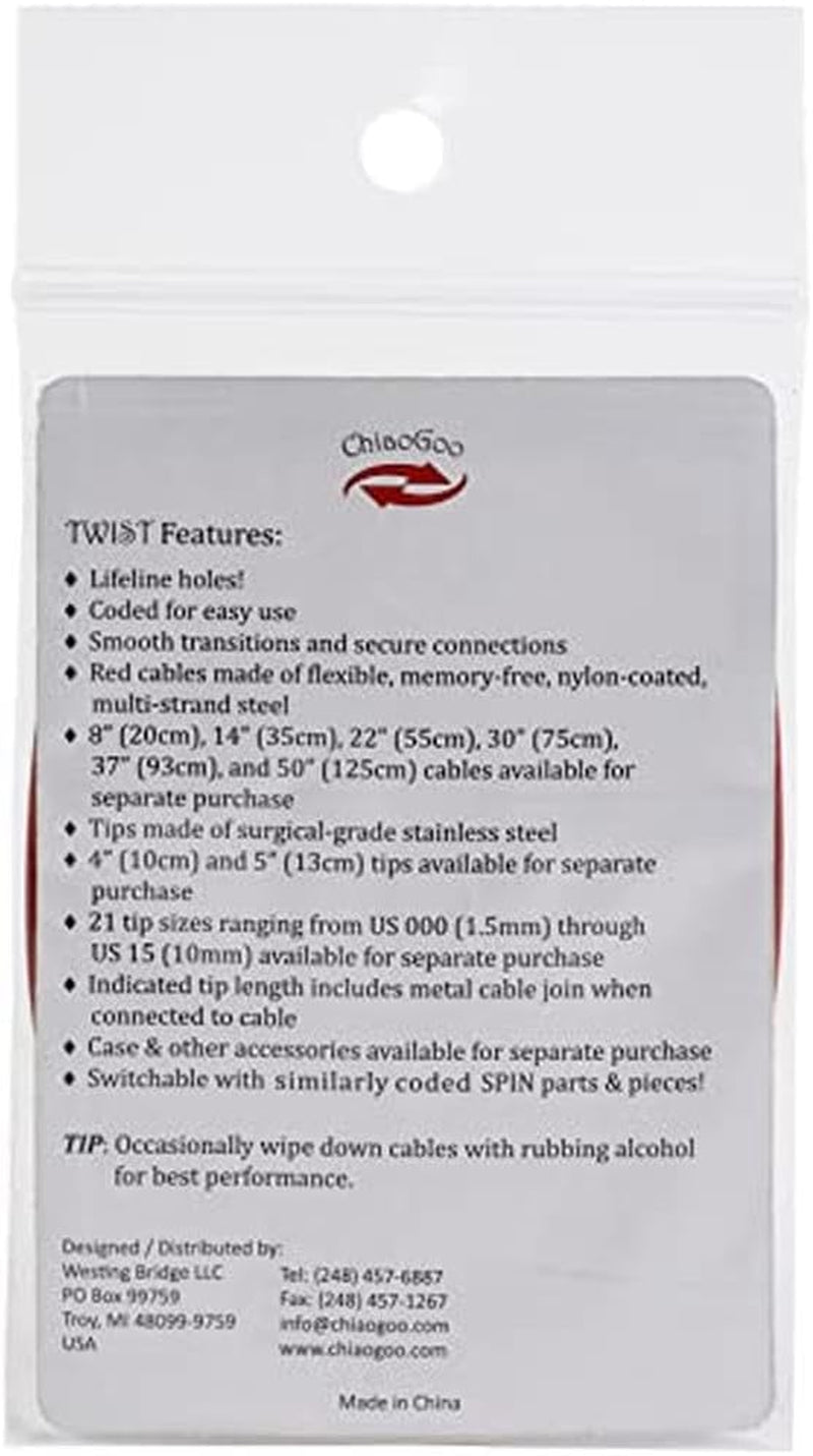 8-Inch Twist Lace Interchangeable Cables, Small, Red (7508-S)