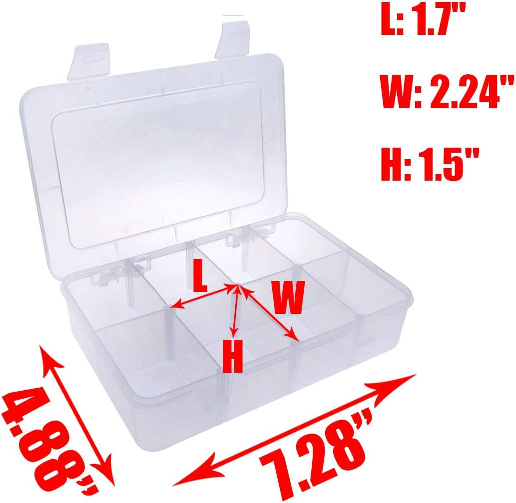 8-Grid Snack Box Container with Removable Dividers Plastic Organizer Box for Candies Snacks Electronics Jewelry Small Parts (7.3In X 4.9In)