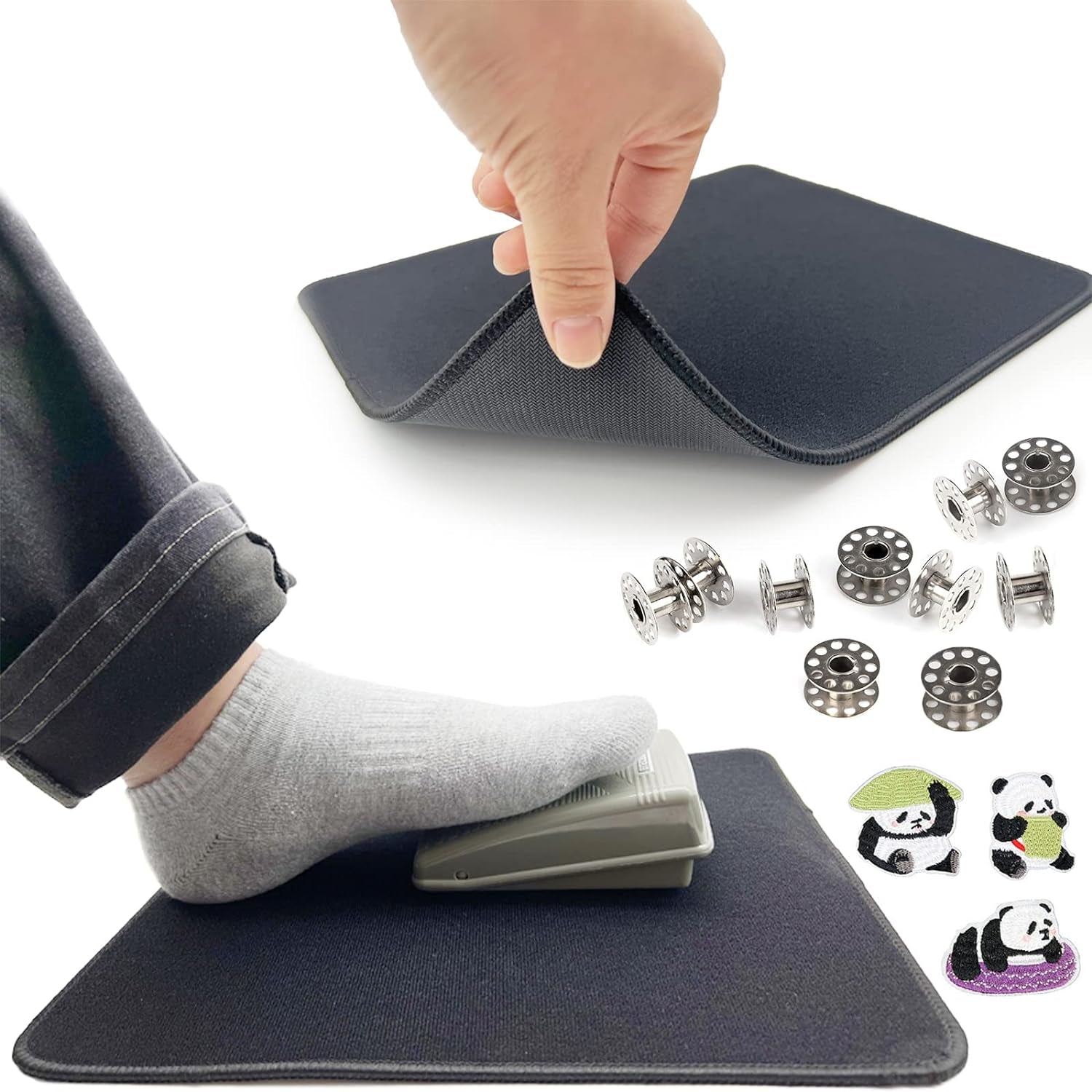 Sewing Machine Foot Pedal Non Slip Pad, with 3 Panda Embroidery, Sewing Machine Pedal Mat, Extra Large and Thicker Make Sure It Stays in Place