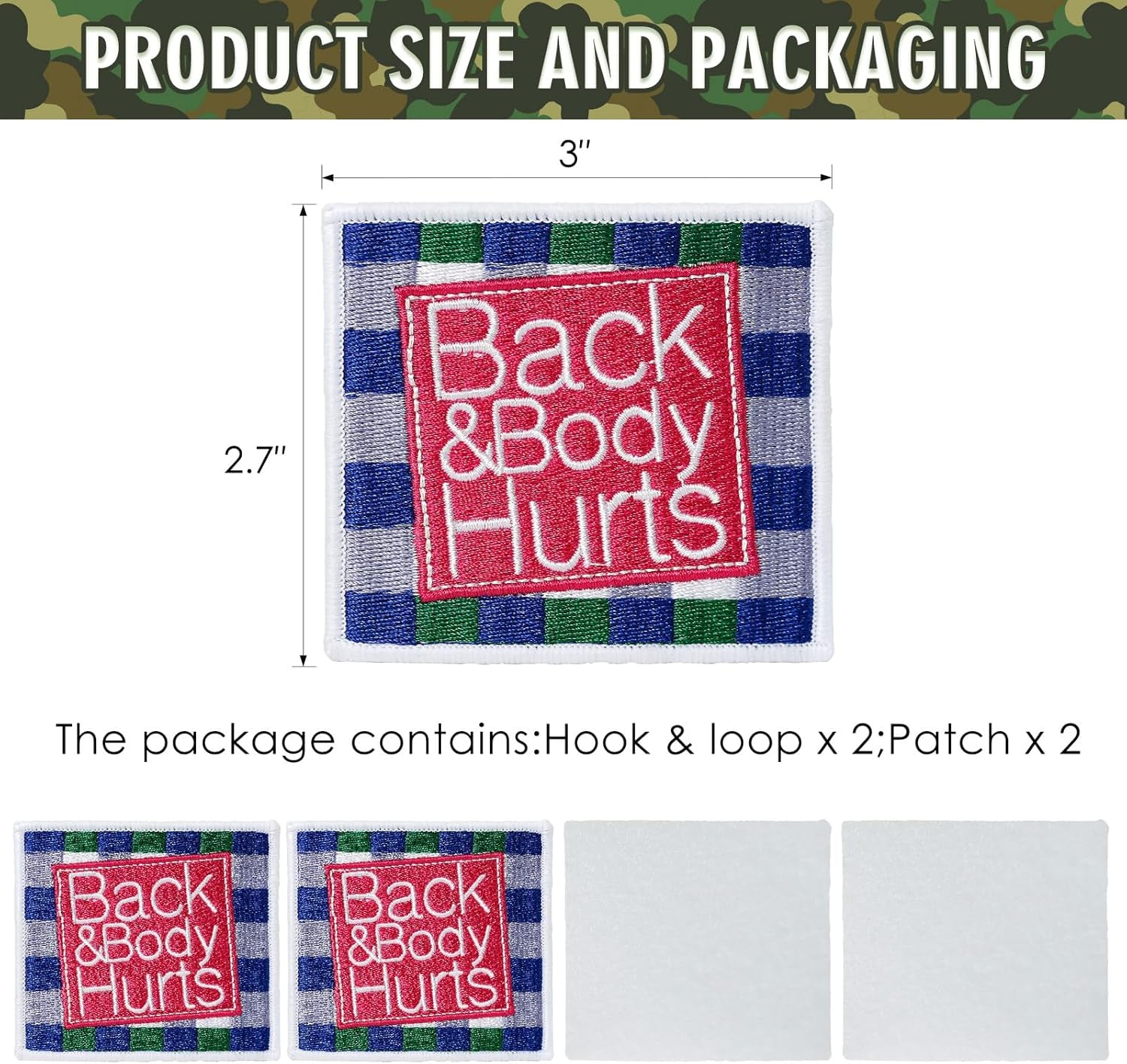 2 Pcs Back and Body Hurts Patches, Funny Morale Patch for Blue Collar Worker Builder, Embroidered Tactical Patch for Backpacks, Hard Hats, Dog Harnesses, Vests, Bags