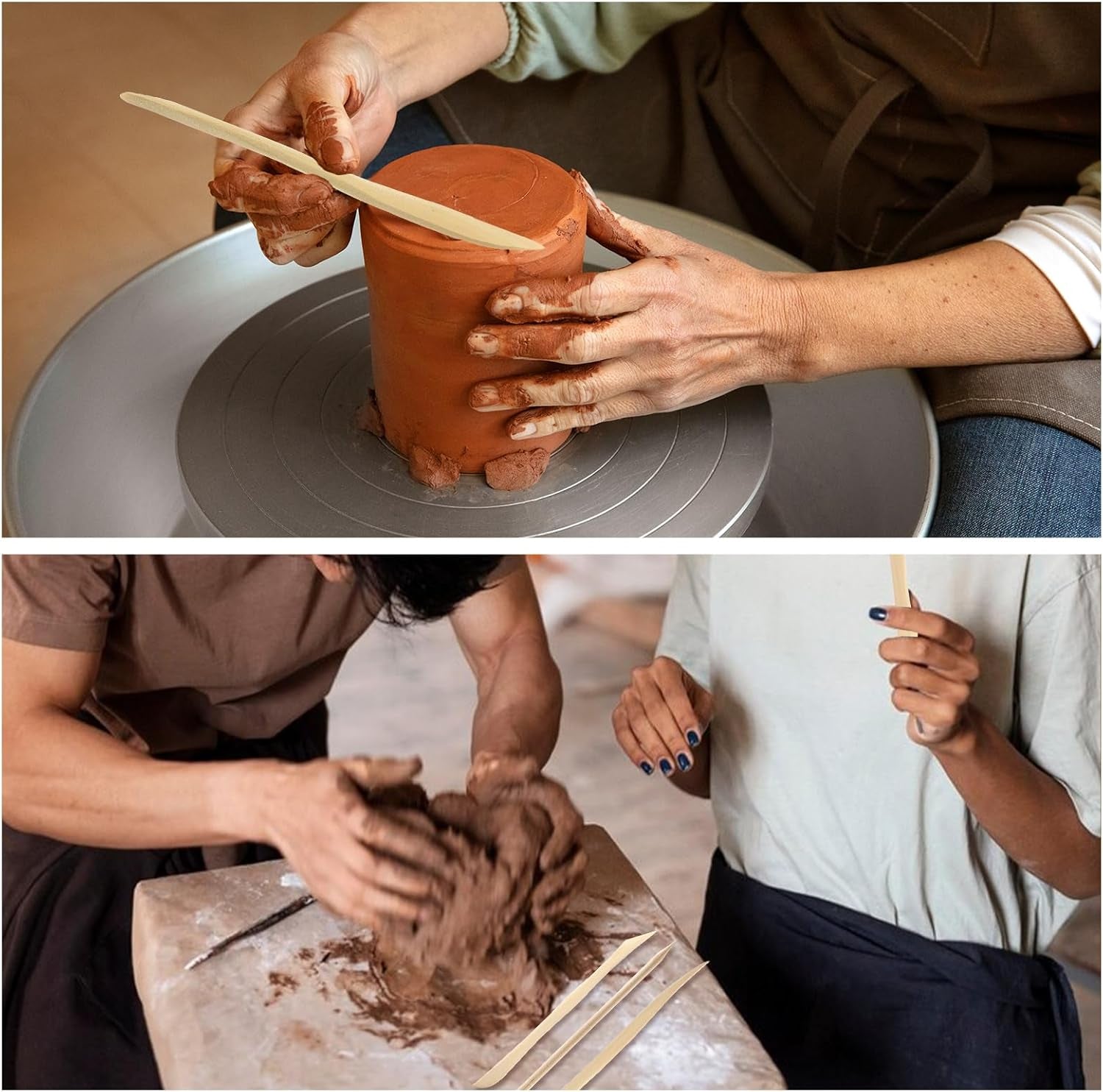 10-Piece Double Ended Clay Sculpting Tools Ceramic Wooden Clay Modeling Sculpture Tools Polymer Modeling Clay Tools Pottery Cutting Tool Kit Supplies for Cutting, Soap Carving and Smoothing