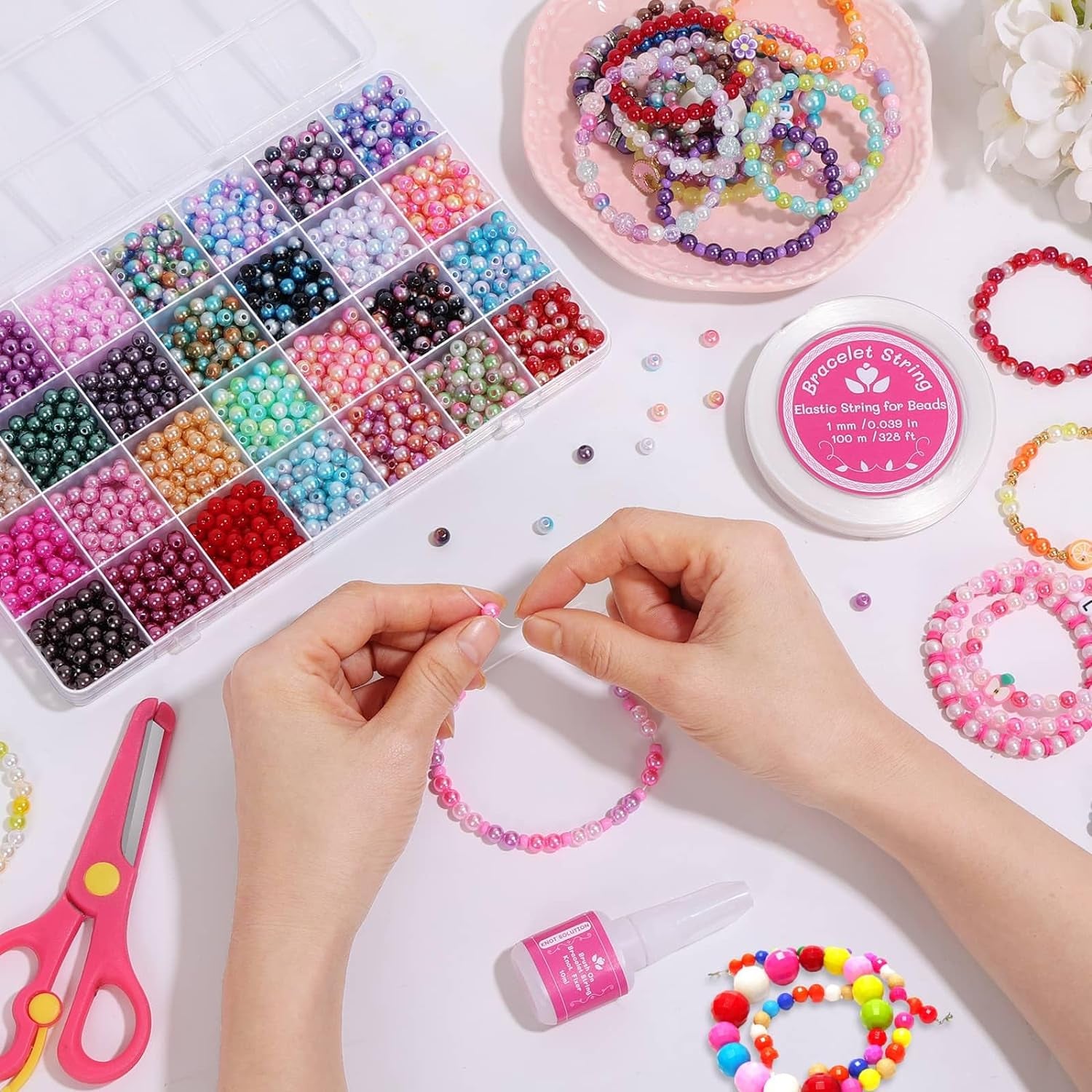 Elastic String Fixing Coating with 1Mm Bracelet String Cord Stretchy String Beading Thread for Clay Beads Friendship Bracelet Jewelry Making and Bracelet Making