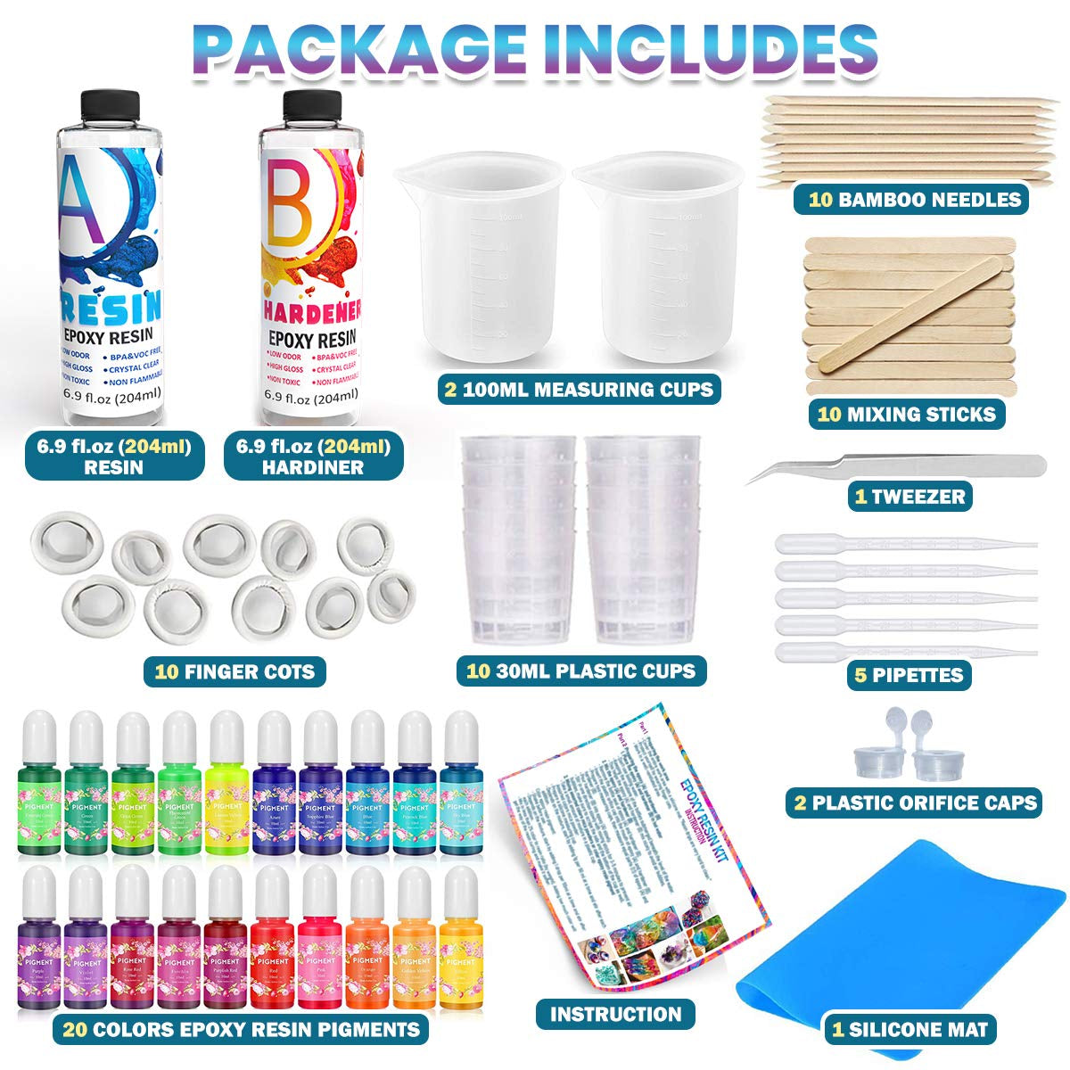 13OZ Epoxy Resin Kit - Clear Resin Epoxy for Crafts, Resin Starter Kit for Beginners, Resin Kits and Molds Complete Set for Adults with 20 Colors Resin Pigments