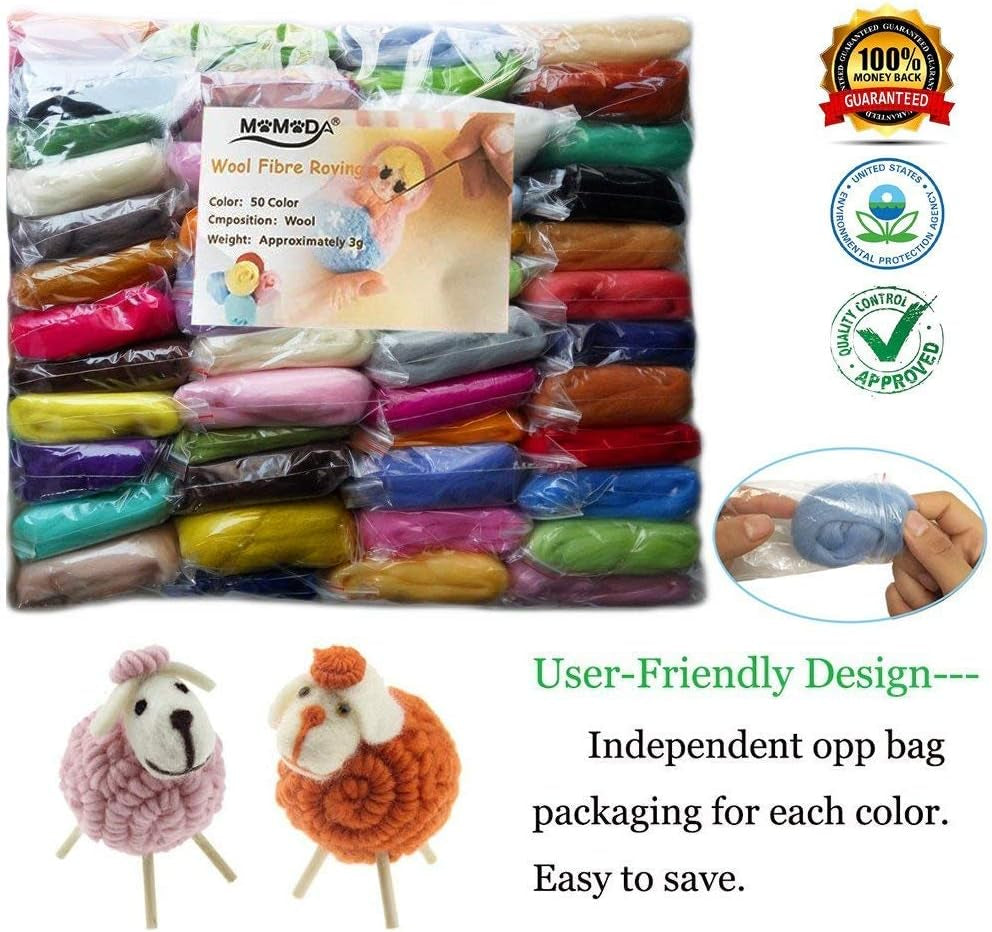 BAODLON 50 Colors Fibre Wool Yarn Roving for Needle Felting Hand Spinning DIY Craft Materials