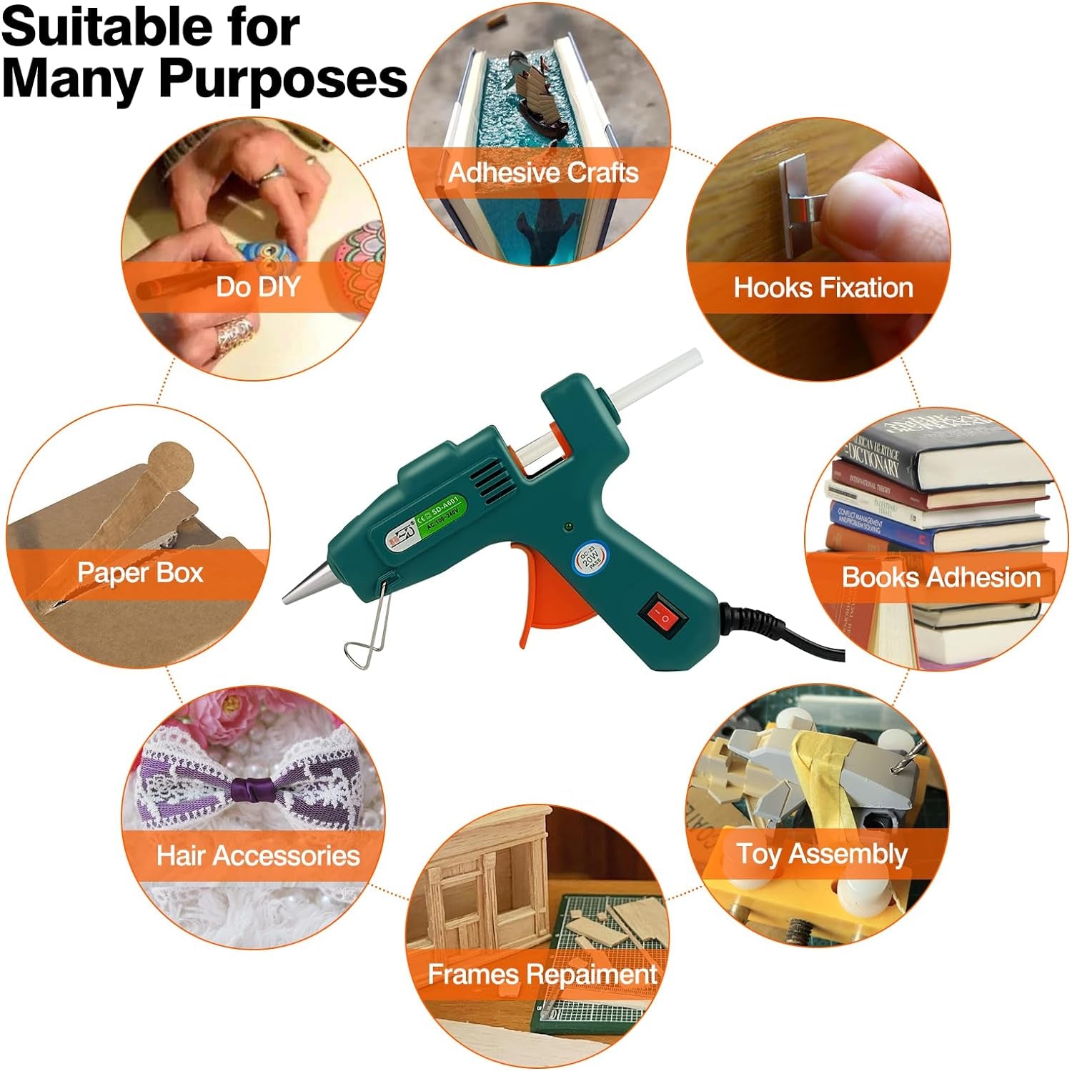 Hot Glue Gun with 30 Glue Sticks, Fast Preheating Hot Melt Gun, Mini Glue Gun Kit for Kids DIY School Craft Projects and Quick Home Repairs, 20W Green