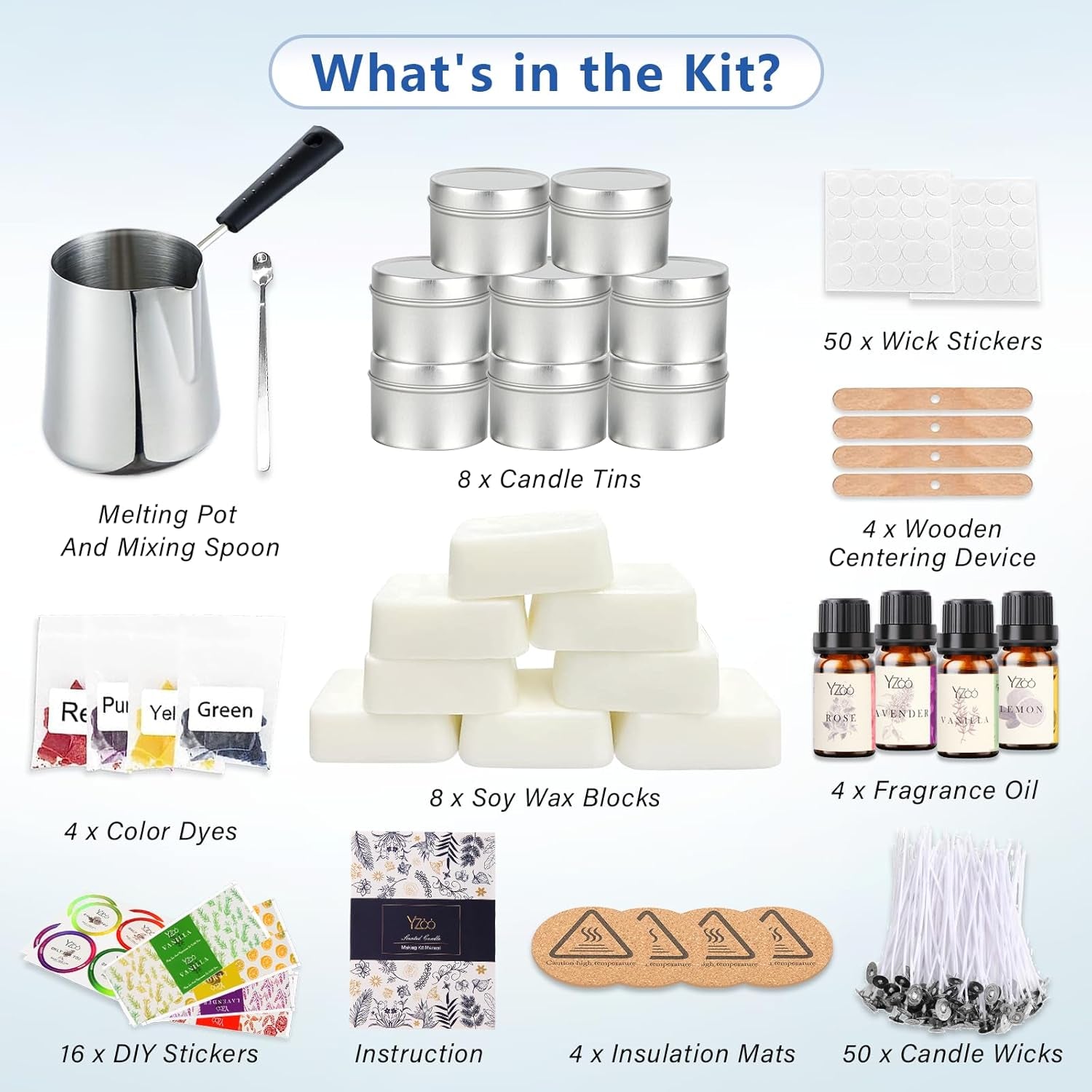 Complete Candle Making Kits for Adults Beginners,Diy Candle Making Supplies Include Soy Wax,Wax Melter,Scents,Dyes,Wicks,Wicks Sticker,Candle Tins & More-Full Candle Making Set - Arts & Crafts Kits
