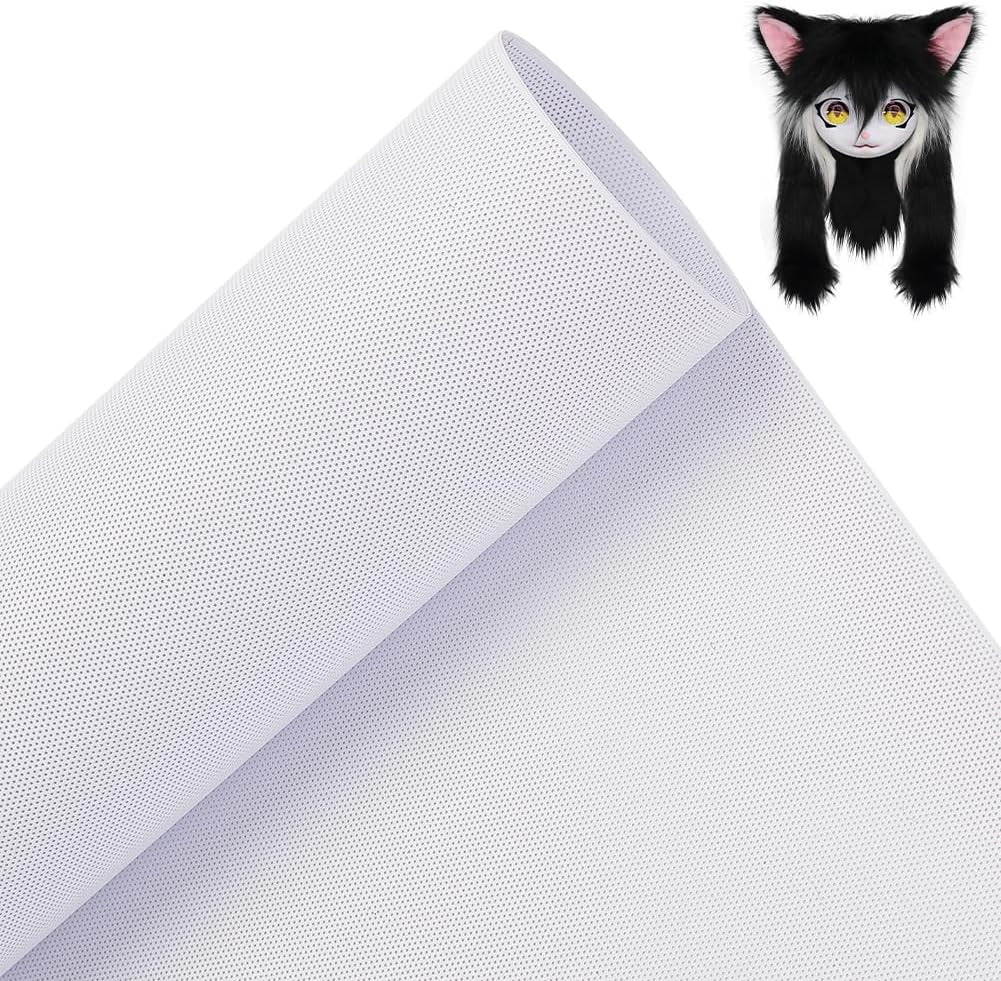 Custom Fursuit Eye Mesh, 39X11.8Inch White PVC Mesh Net 0.2Mm Thick Waterproof Printable Mesh for Furries Cosplay, Sculptures, Props, Fursuits, Craft Making, Hole: 0.8Mm