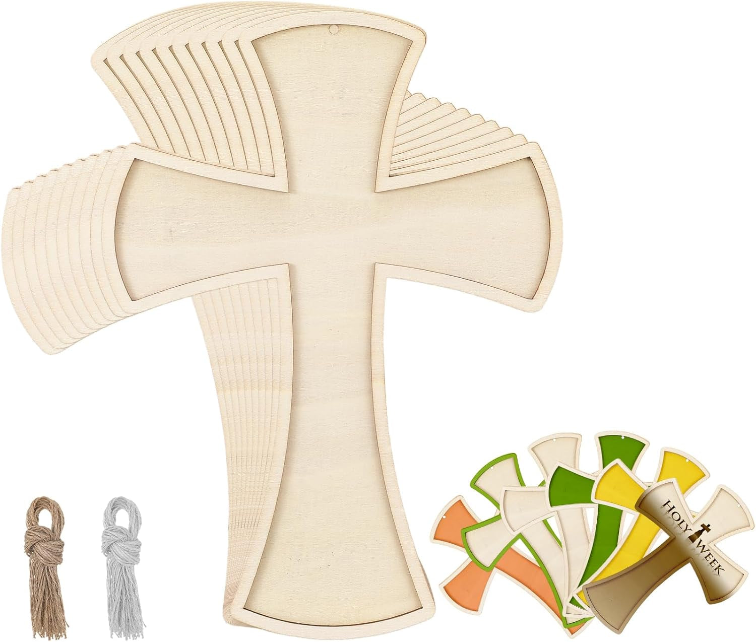 24 Pcs Unfinished Wooden Crosses for Crafts 8.9 X 6.5 Inch Large Blank Wooden Cross with String DIY Christmas Religious Craft Hanging Crosses Ornaments Wood Cross Bulk Projects Home Wall Decor