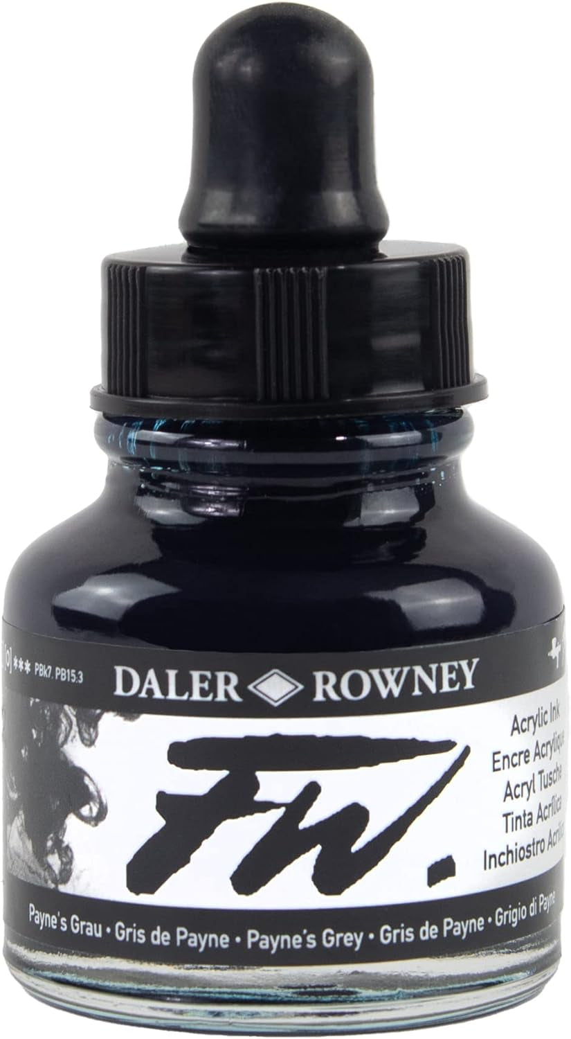 Daler-Rowney FW Acrylic Ink Bottle Paynes Grey - Versatile Acrylic Drawing Ink for Artists and Students - Permanent Calligraphy Ink - Archival Ink for Illustrating and More
