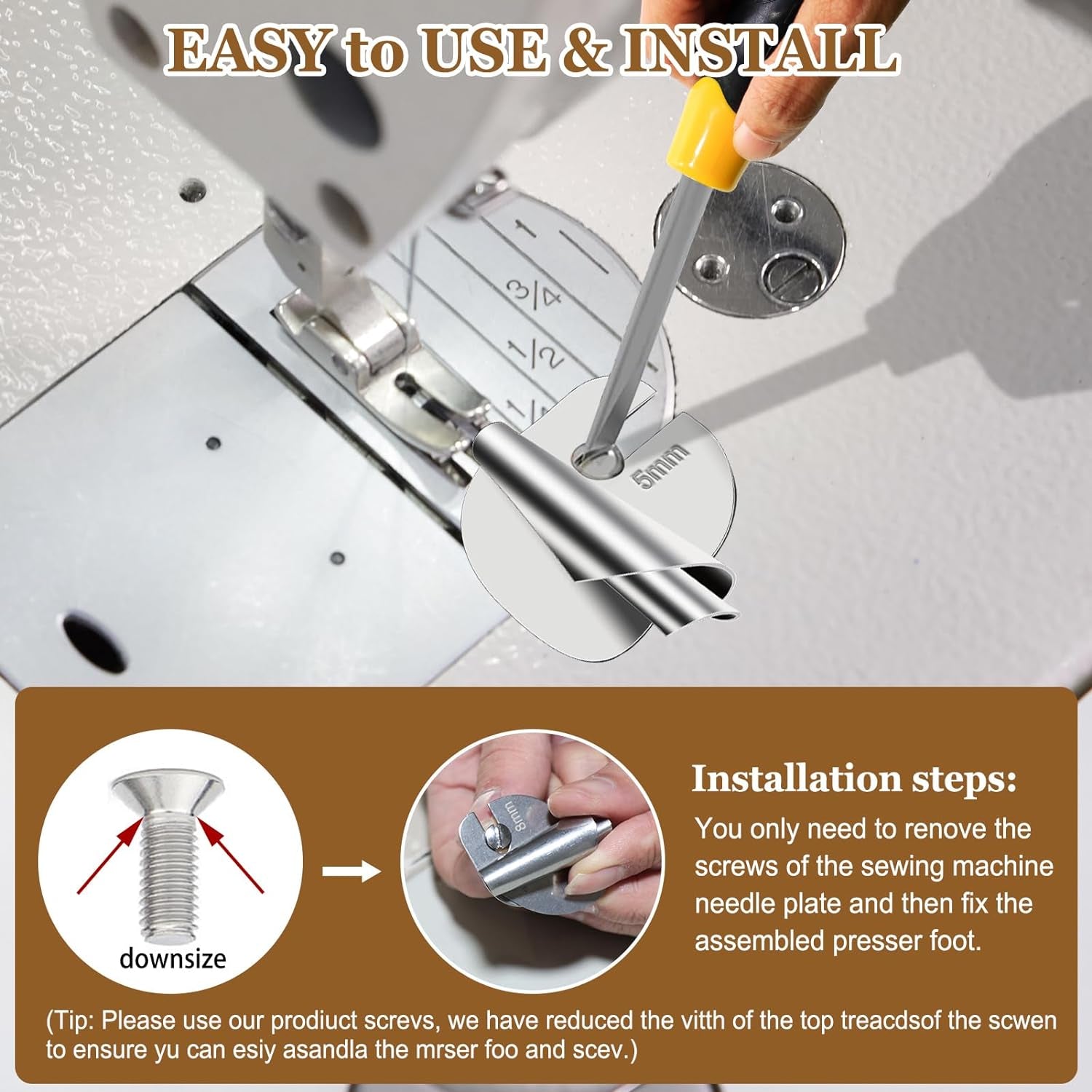Sewing Rolled Hemmer Foot Set 8 Pcs (3/4/5/6/7/8/9/10 MM), 1 Pcs Sewing Magnetic Seam Guide, Rolled Hem Hammer Foot, Sewing Machine Tools & Accessories, Universal Sewing Machine Screws (3 Pcs)
