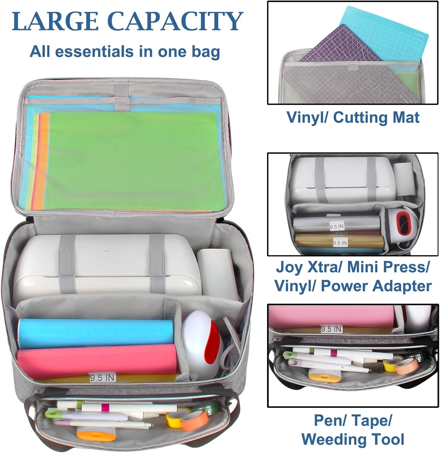 Carrying Case for Cricut Joy Xtra, Tote Bag for Extra Machine Storage, Dust Cover, and Travel Carry, Xtra Accessories Bundles Organization and Protection, Store Various Supplies(Grey)
