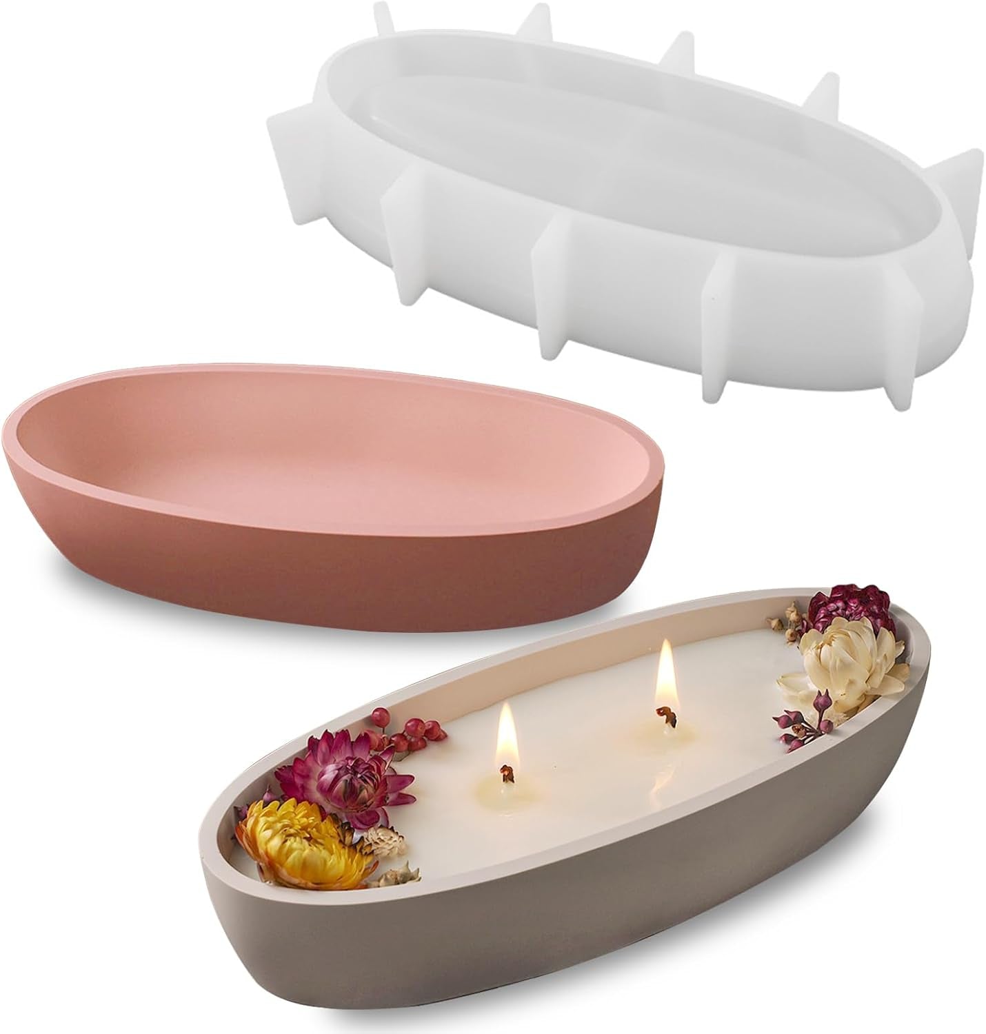 Large Bowl Resin Mold, 11.6&#39;&#39; Oval Bowl Silicone Molds for Resin Concrete Cement, Epoxy Casting Mold for Jewelry Makeup Storage Container Candle Boat Succulent Pot, Table Home Decoration