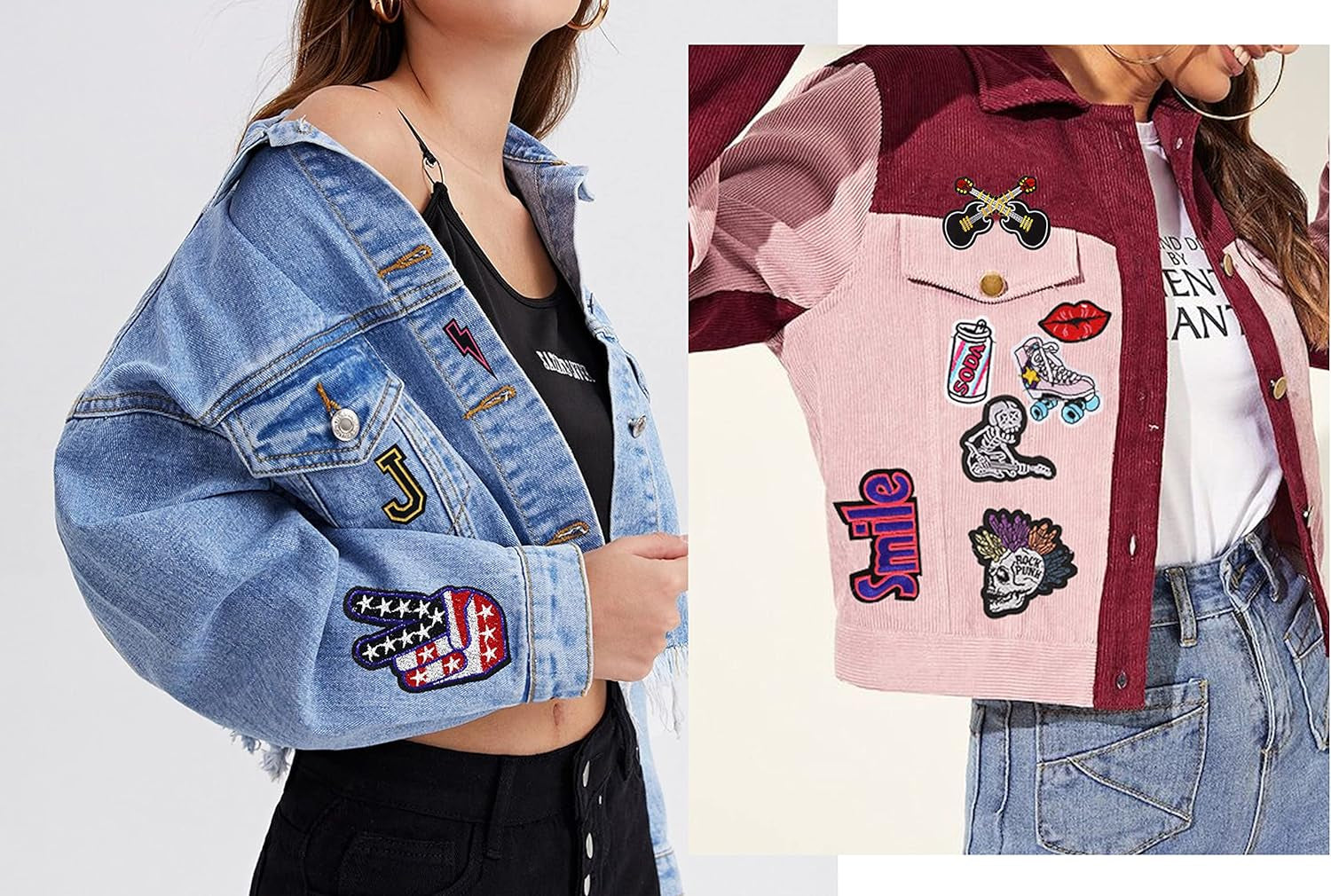 Embroidered Patches Iron-On Appliques: 30Pcs Assorted Cool Punk Embroidery Sew-On Patch for Jackets Clothing