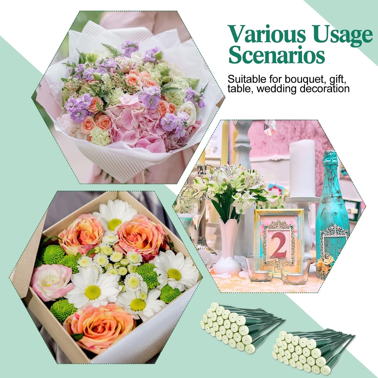 270 Pcs Floral Water Tubes Plastic Green Floral Tubes with Rubber Caps Fresh Flower Water Tubes Flower Arrangements Supplies for Bouquet Stem Supplies, 6 Inches