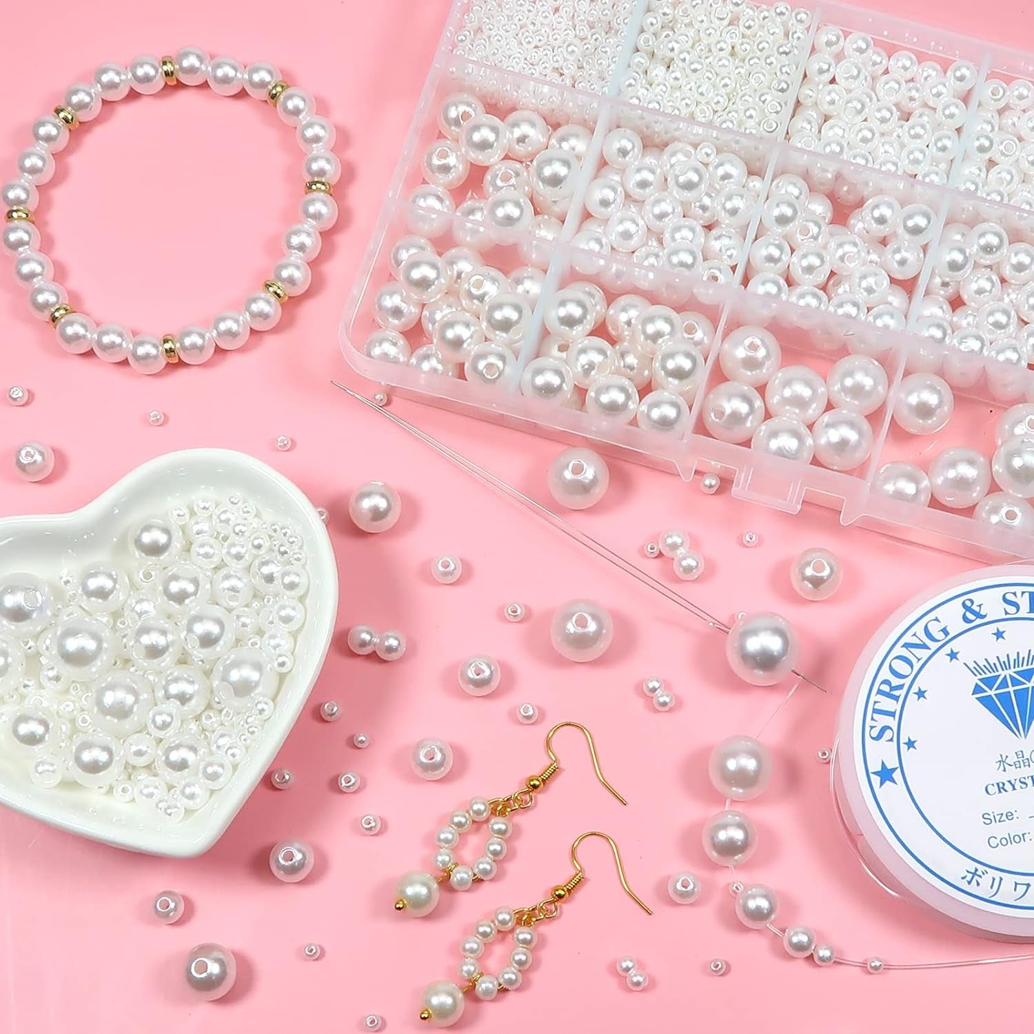 1400Pcs White Pearl Beads for Jewelry Making 3Mm to 14Mm Plastic Pearl Beads Loose round Faux Pearl Beads with Holes for DIY Crafts Earring Necklace Vase Filler and Home Decoration