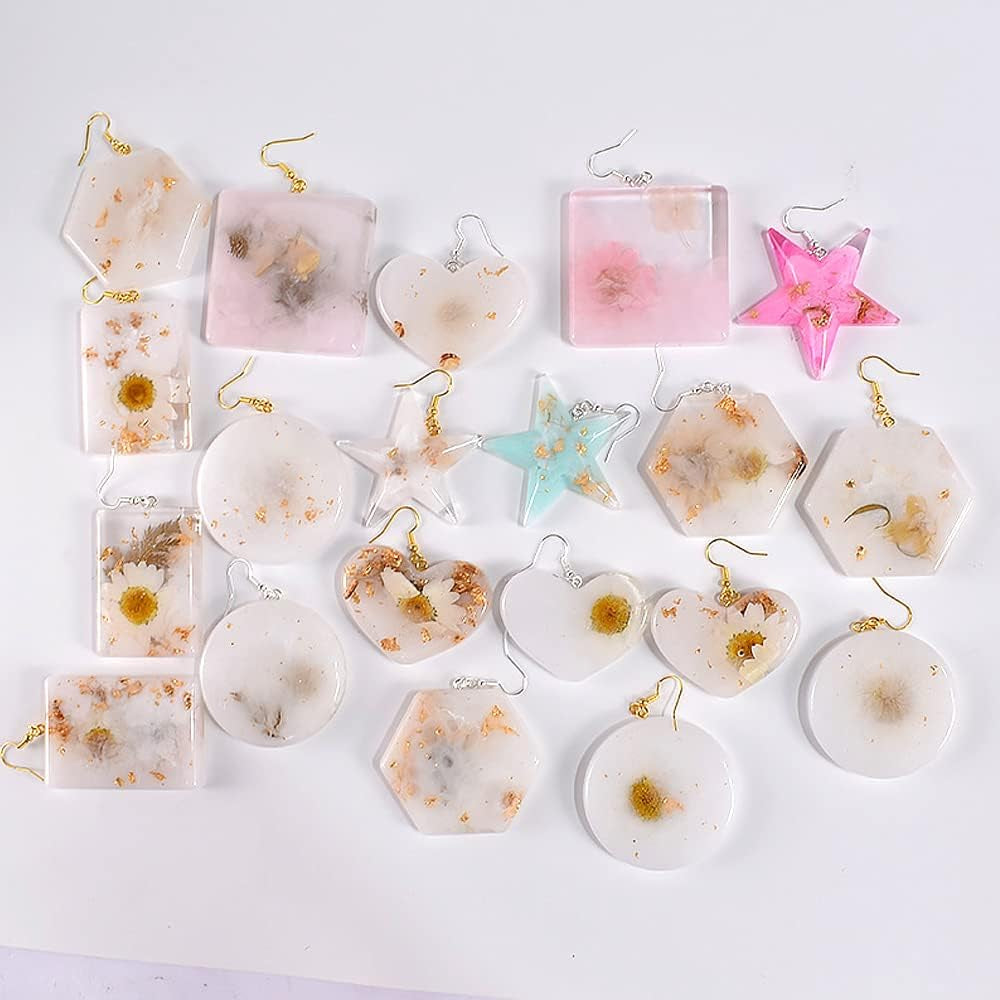 Multi-Functional Small Silicone Molds Set for Resin, Earrings Resin Molds, Hexagon round Crescent Moon Pentagram Heart Molds for Keychain Badge Reel Pendant Charm Earrings Jewelry Making