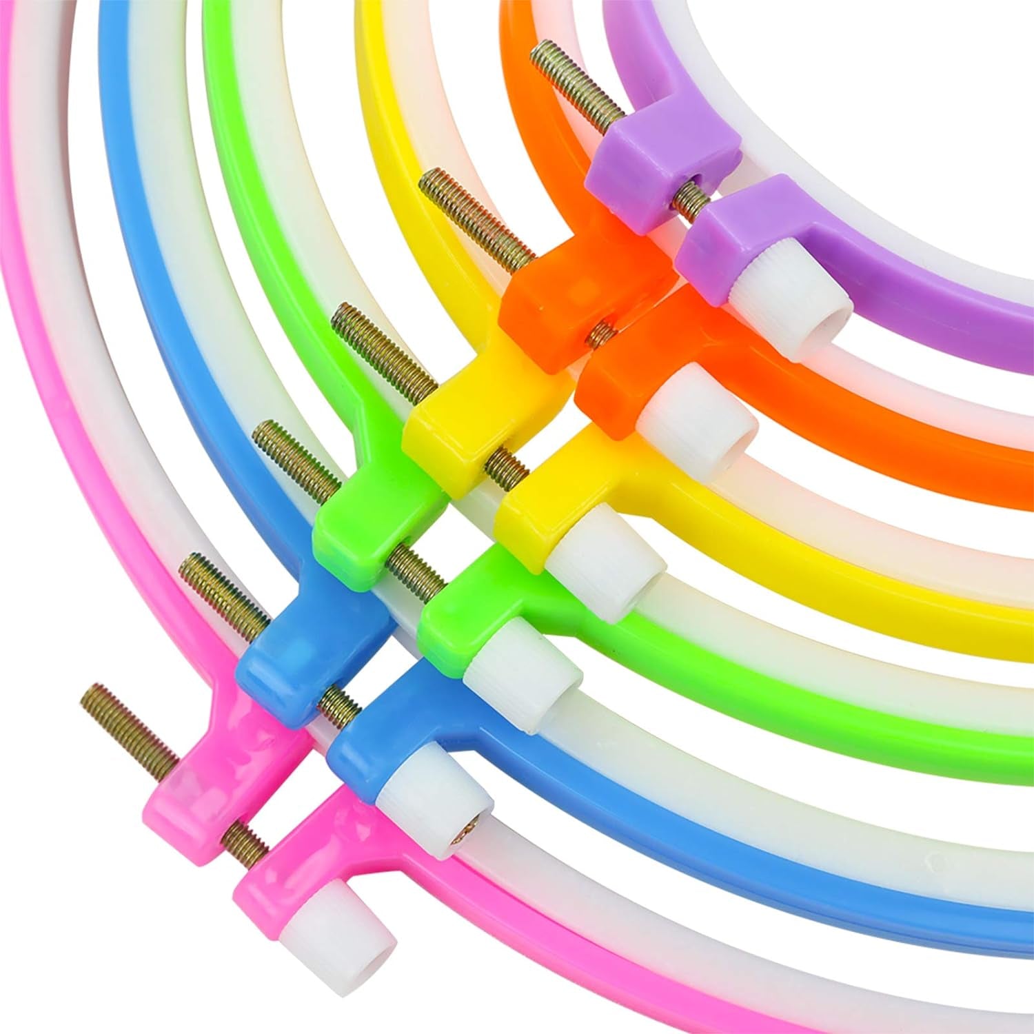 6 Pieces Embroidery Hoops, Plastic Circle Cross Stitch Hoop Ring 3.4 Inch to 10.2 Inch (Multicolor) for Embroidery and Cross Stitch