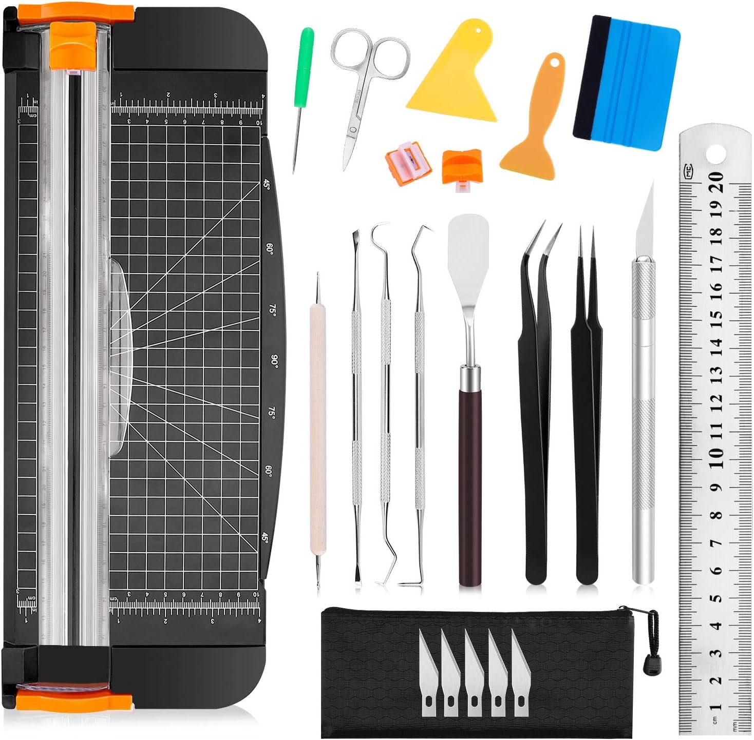 23PCS Weeding Tools for Vinyl, Craft Weeding Tools Set with 12Inch Paper Cutter and Trimmer for Scrapbooking,Silhouettes,Cameos,Lettering,Cutting,Craft Paper, Labels and Cardstock(Black)