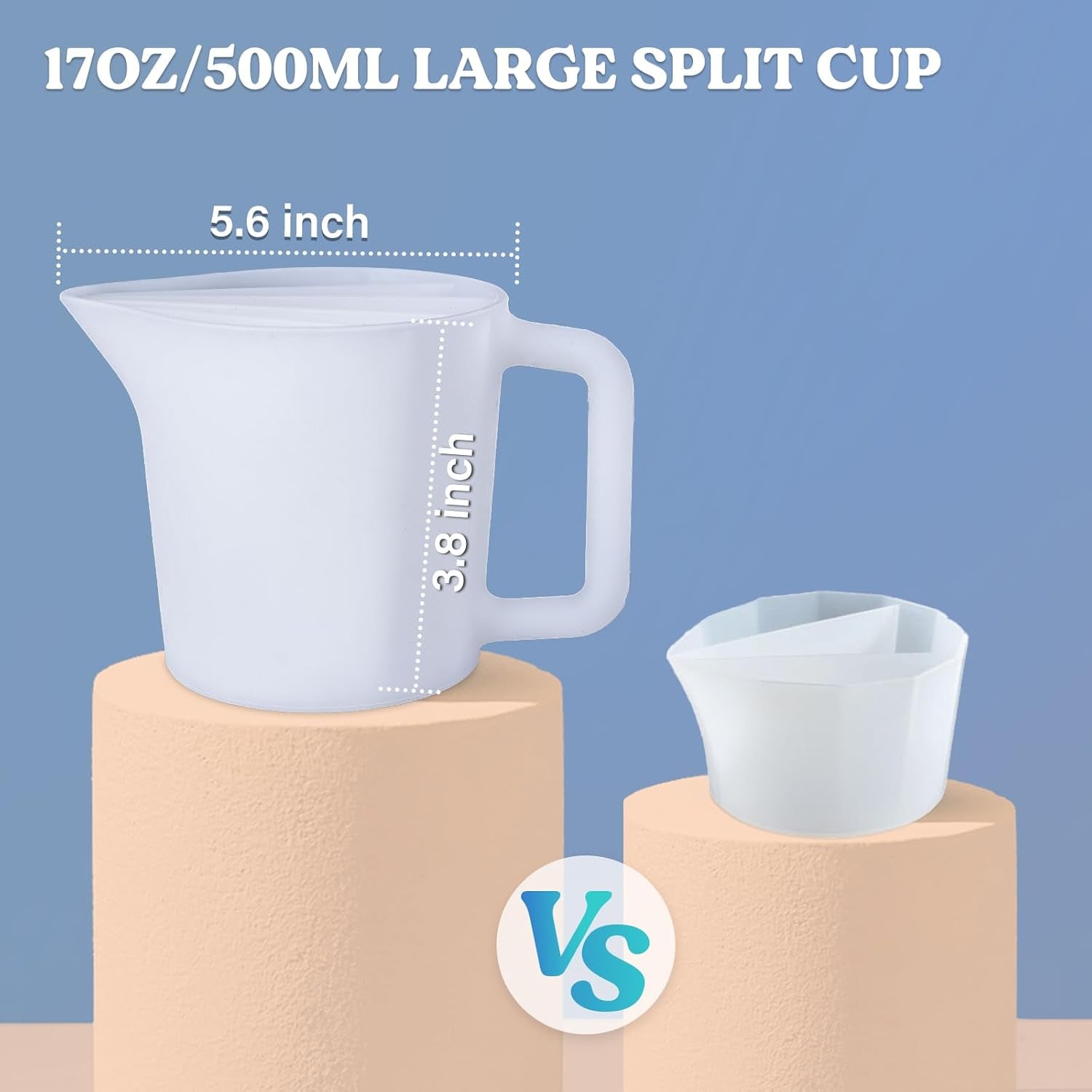 17OZ/500ML Split Cup with Handle, Thicken & Easy Clean Split Cups for Paint Pouring with 5 Channels, Silicone Reusable Fluid Art Split Cups for Acrylic Paint, Resin Molds, Epoxy Resin Art