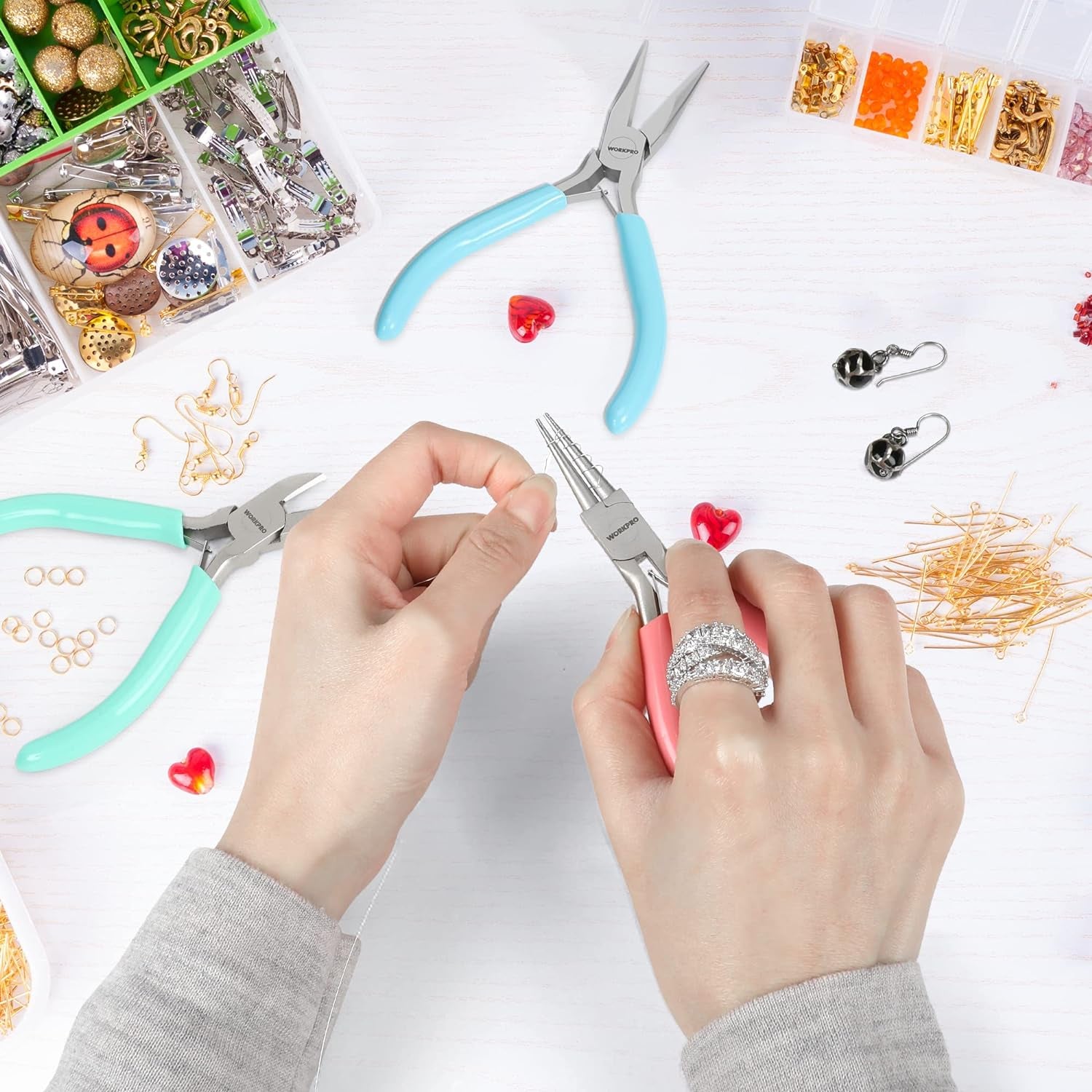 Jewelry Pliers Set, 3 Pack Jewelry Making Tool Kit Includes Mini Needle Nose Pliers/Chain Nose Pliers, round Nose Pliers and Wire Cutter for Jewelry Repair, DIY Crafts, Jewelry Making Supplies