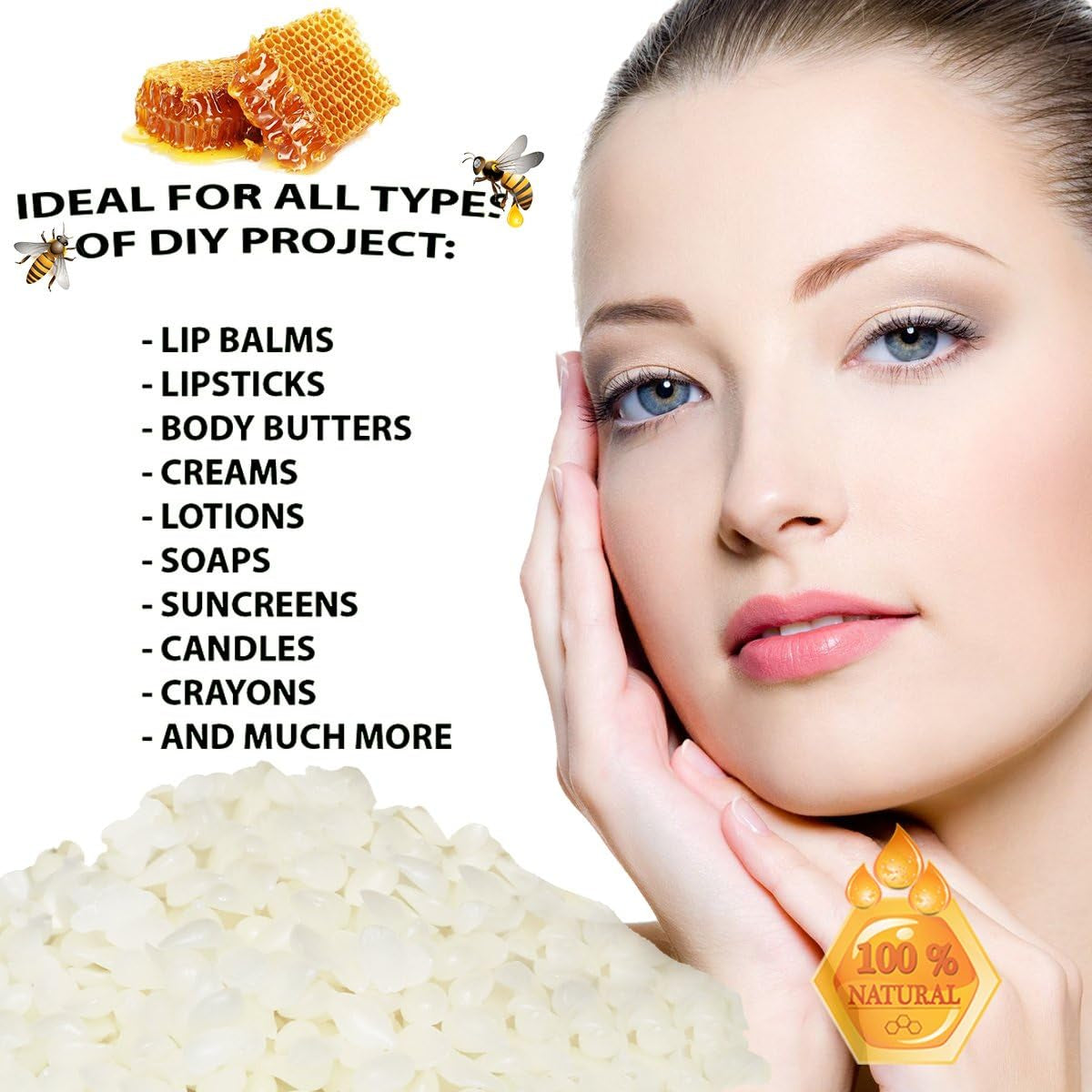 White Beeswax Pellets 2 Lb (32 Oz), Pure, Natural, Cosmetic Grade, Bees Wax Pastilles, Triple Filtered, Great for DIY Lip Balms, Lotions, Candles