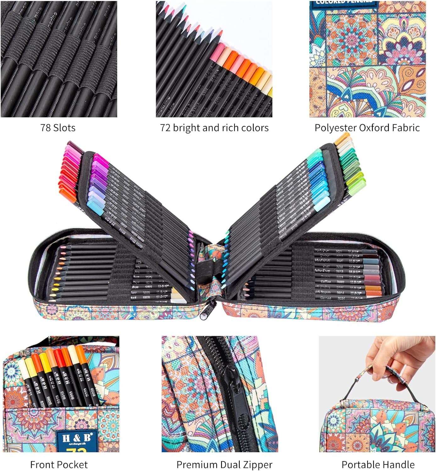 72-Color Colored Pencils Set with Coloring Book, Eraser, and Sharpener - Perfect for Drawing and Coloring - Soft Oil-Based Cores Ideal (72)