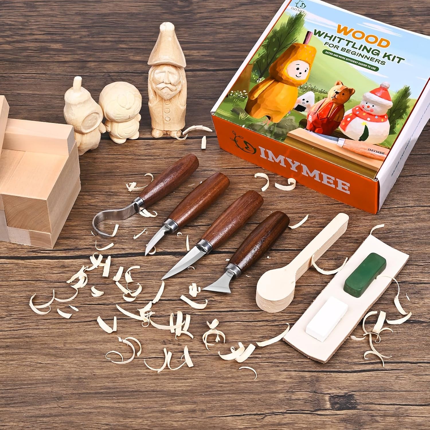 Wood Whittling Kit for Beginners-Complete Whittling Set with 4Pcs Wood Carving Knives & 8Pcs Basswood Wood Blocks-Perfect Wood Carving Kit Set-Includes Wood Carving Tools for Adults and Kids