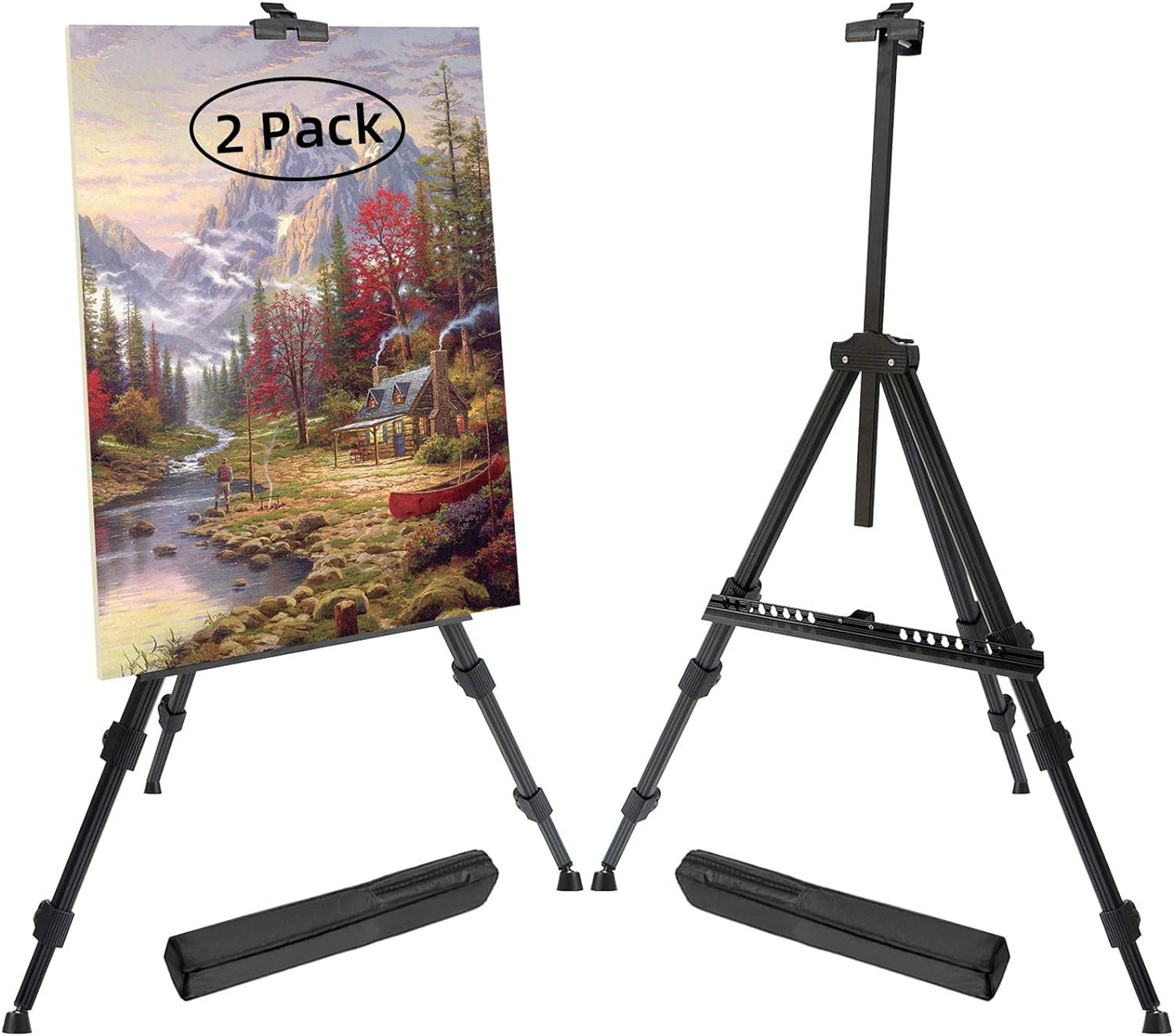 72 Inch Tall Folding Easel Stand for Display, Aluminum Metal Tripod Art Easel Adjustable Height from 22 to 72 - Instant Poster Easels for Painting Canvas - Floor Standing Easel, Black with Bag