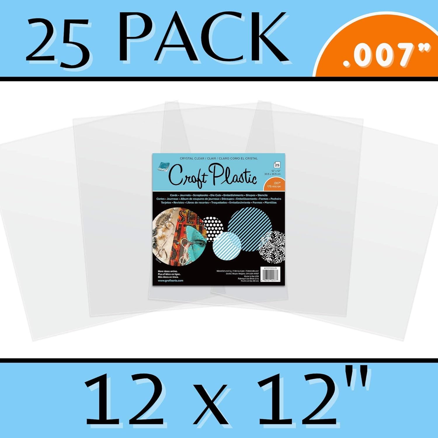 Ultra Clear .007 Plastic, Durable and Archival Film, Perfect for DIY Crafts, Stencils, Journals, Cards, 3D Embellishments, and More, 12" X 12", 25 Pack