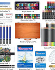 118 Piece Deluxe Art Set, Art Supplies in Wooden Case, Painting Drawing Art Kit with Acrylic Paint Pencils Oil Pastels Watercolor Cakes Coloring Book Watercolor Sketch Pad for Kids Adults