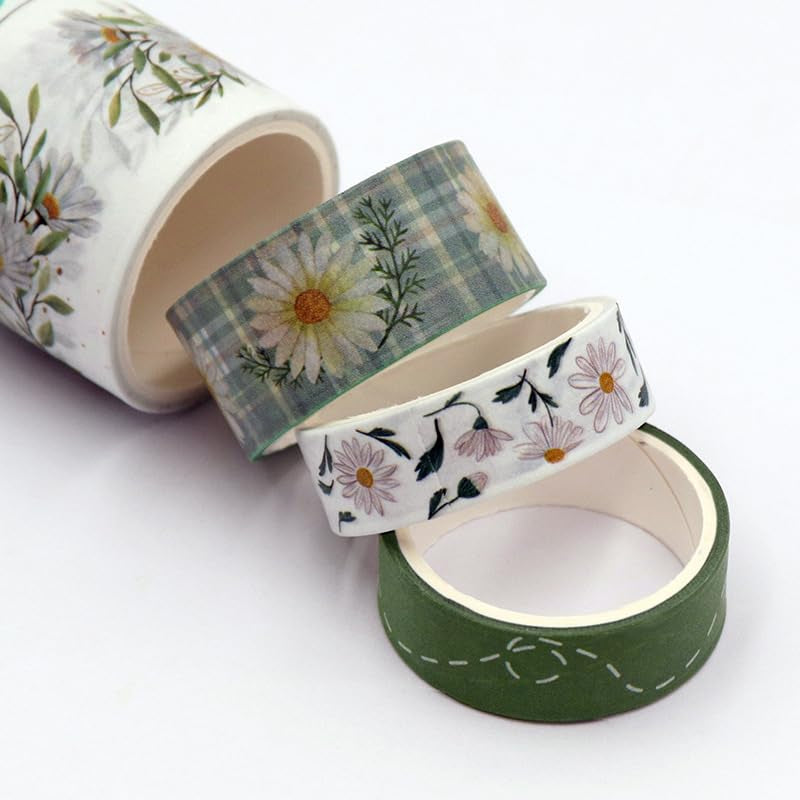 Washi Tape Set, 20 Rolls Aesthetic Decorative Floral Masking Tape,Green Flowers Washi Tapes for Scrapbooking Supplies,Journaling Supplies,Diy Crafts,Junk Journal Supplies