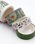Washi Tape Set, 20 Rolls Aesthetic Decorative Floral Masking Tape,Green Flowers Washi Tapes for Scrapbooking Supplies,Journaling Supplies,Diy Crafts,Junk Journal Supplies