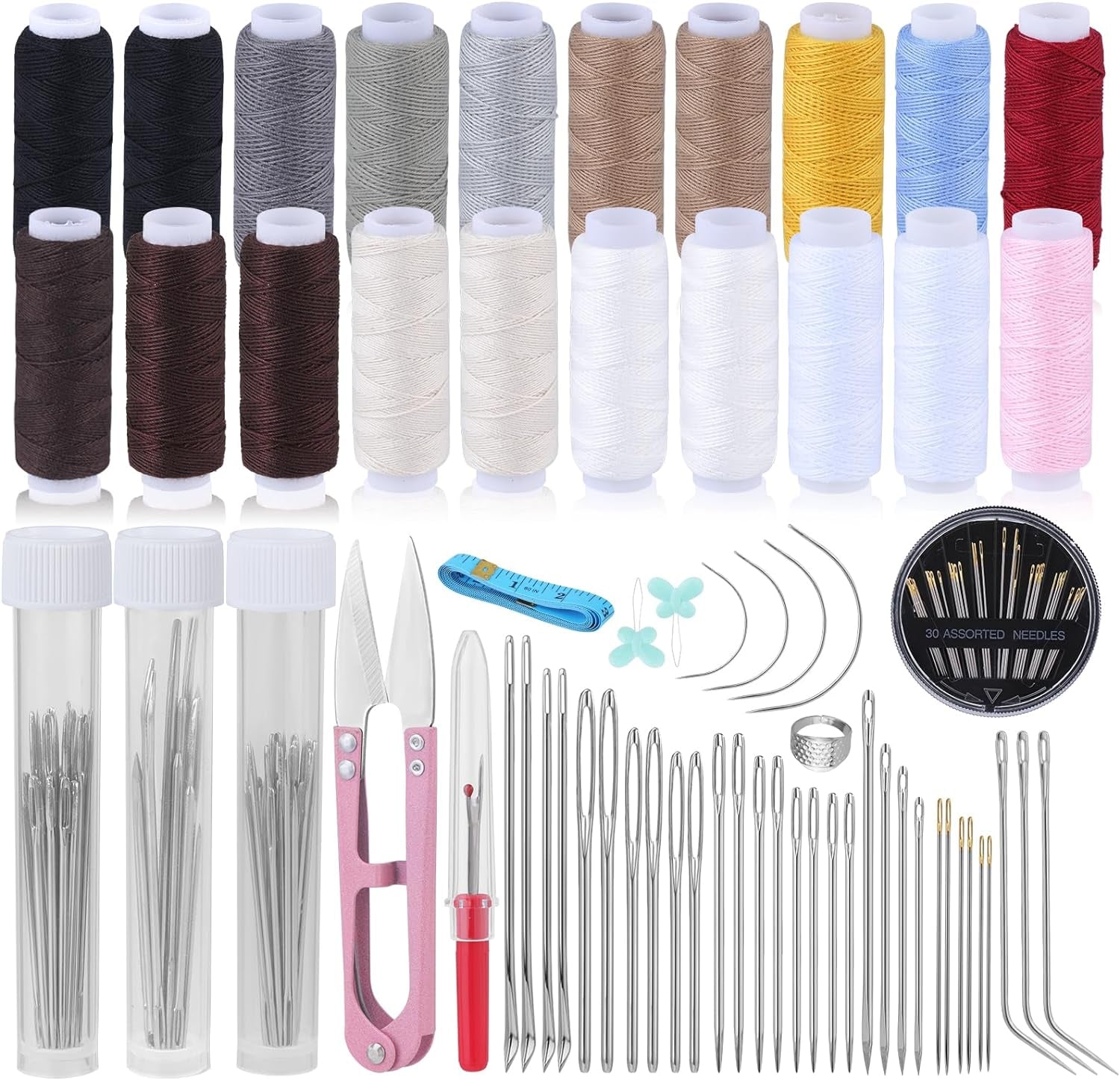 59 Pcs Leather Sewing Kit Leather Needles for Hand Sewing,Heavy Duty Sewing Upholstery Repair Kit Waxed Thread Large-Eye Stitching Needles for Carseat Backpack Carpet Boots Shoes Canvas Sofa
