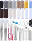 59 Pcs Leather Sewing Kit Leather Needles for Hand Sewing,Heavy Duty Sewing Upholstery Repair Kit Waxed Thread Large-Eye Stitching Needles for Carseat Backpack Carpet Boots Shoes Canvas Sofa