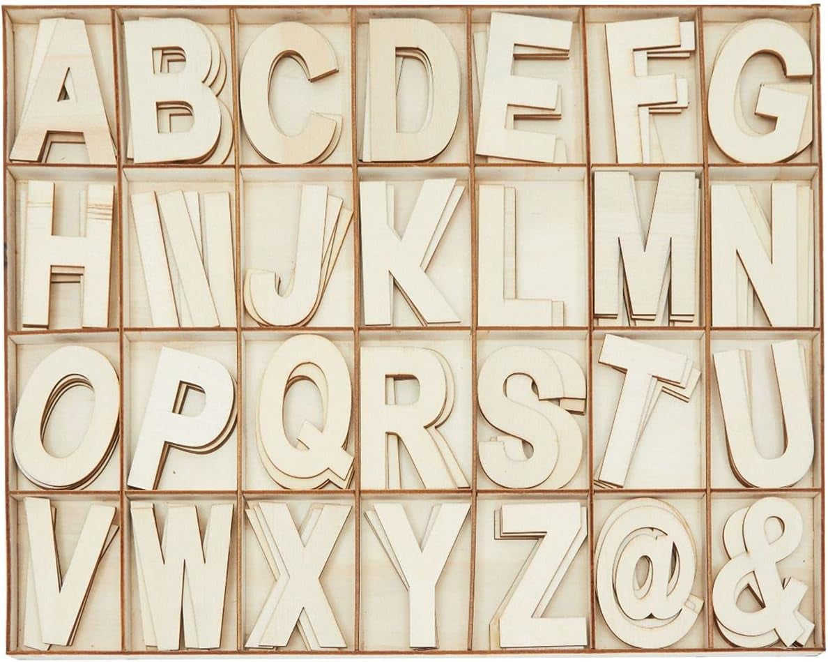 Unfinished Wooden Letters, Symbols, Storage Tray, 3 Inch Alphabet (112 Pieces)