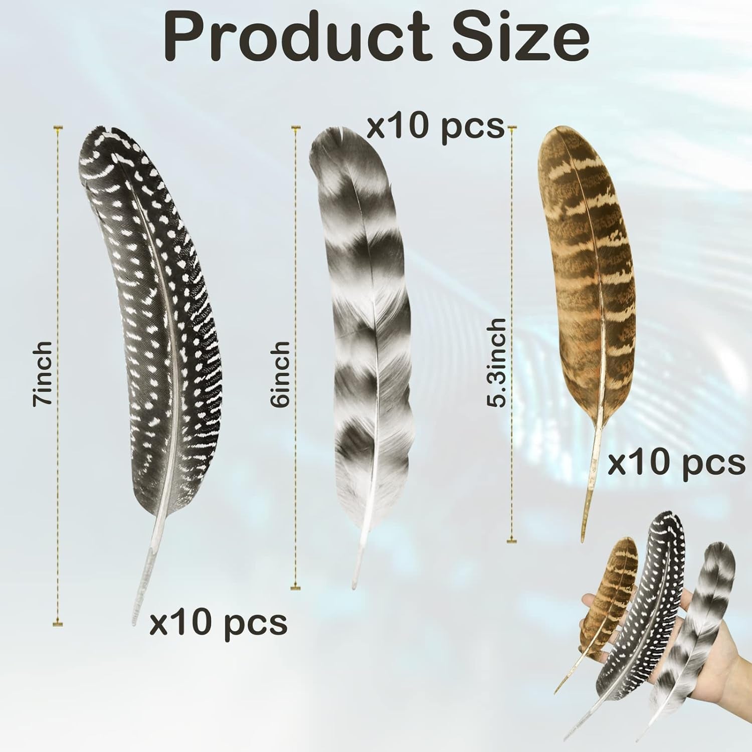 30Pcs Natural Turkey Feathers, 5.3-7 Inch Craft Feathers Pheasant for Hats, 3 Style Mixed Natural Feathers for Carnival Costume Feather Mask Wedding Party Decoration Flower Arrangement