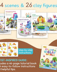 Air Dry Clay Kit for Kids - Comes with Instructional Guide Featuring 4 Scenes & 26 Projects Tutorials, 18 Cans of Modeling Clay, Includes Display Stand, Gift for Girls and Boys