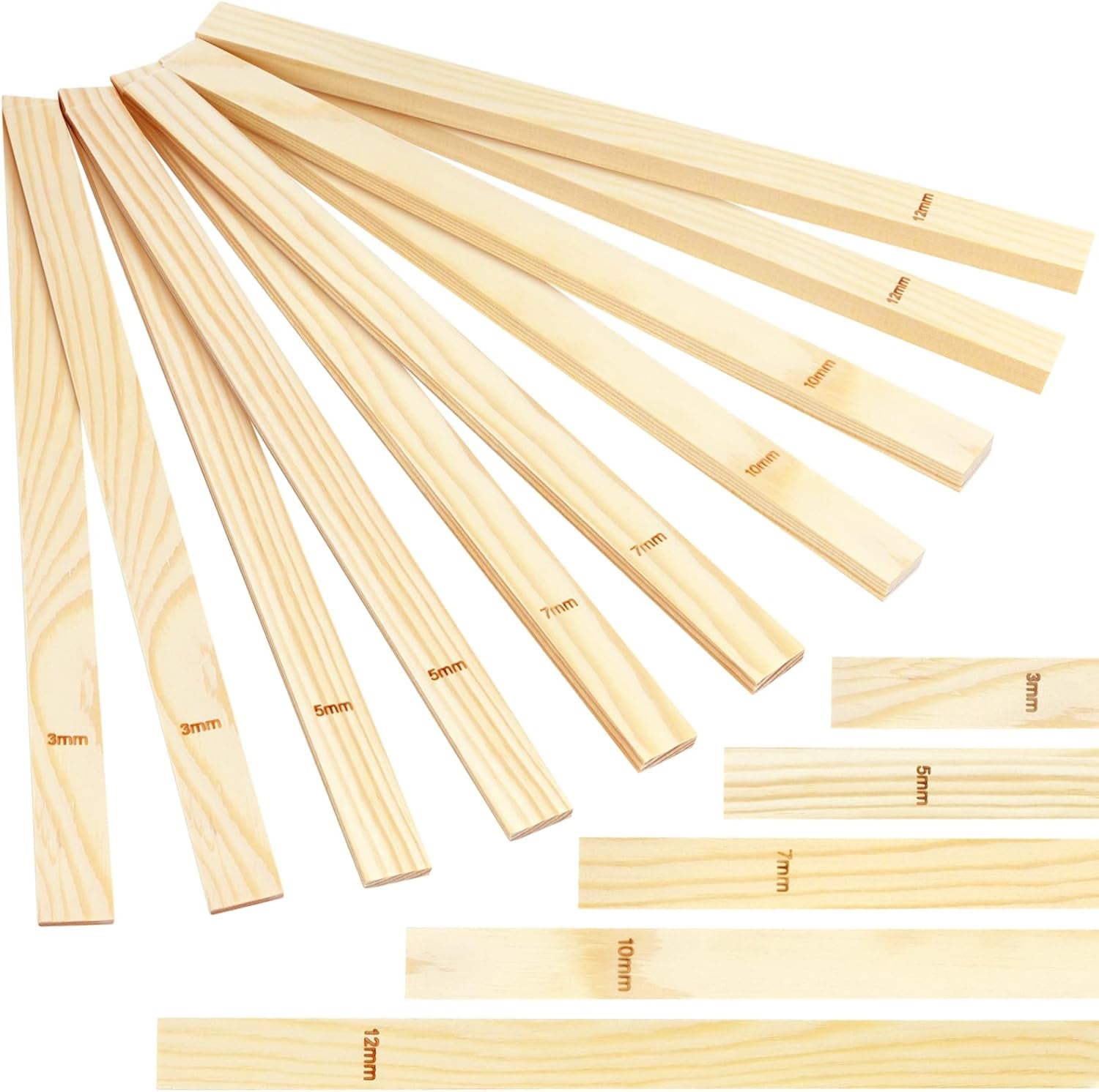 10 Pieces 5 Size Rolling Mud Stick Guide, Clay Rolling Pin Guides, Wooden Slab Roller Guides for Clay, Pottery Tools Clay Tools for Pottery Teaching, Polymer Clay Thickness 3, 5, 7, 10, 12 Mm
