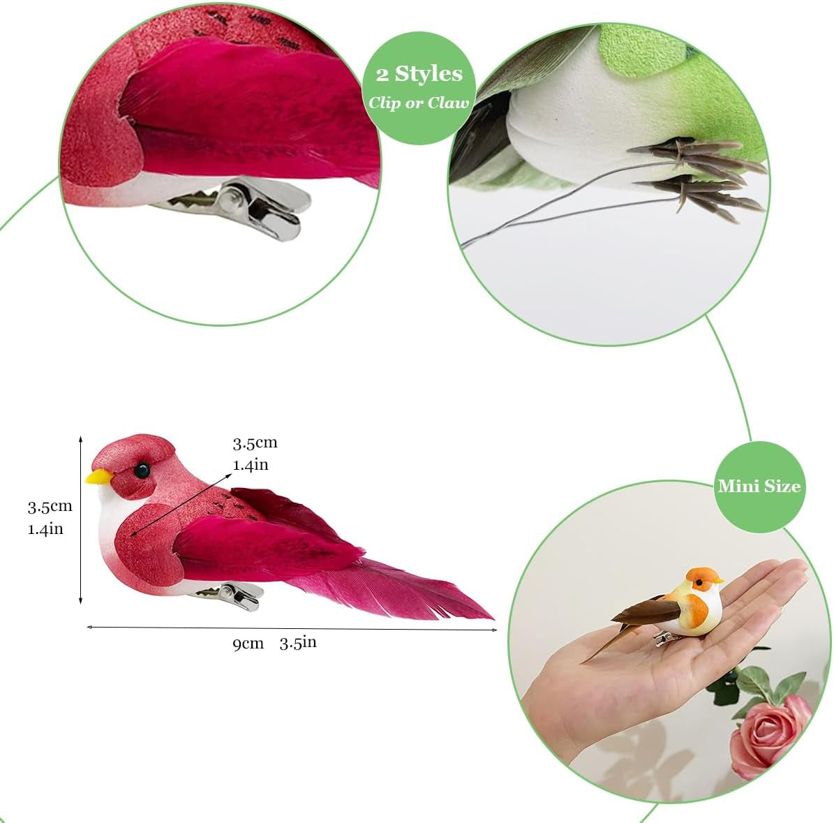 12Pcs Artificial Decorative Birds 3.5-Inch Realistic Feather Sparrow Clip on Bird Ornaments for Crafts Christmas Tree Decoration Home Decor Flower Arrangements