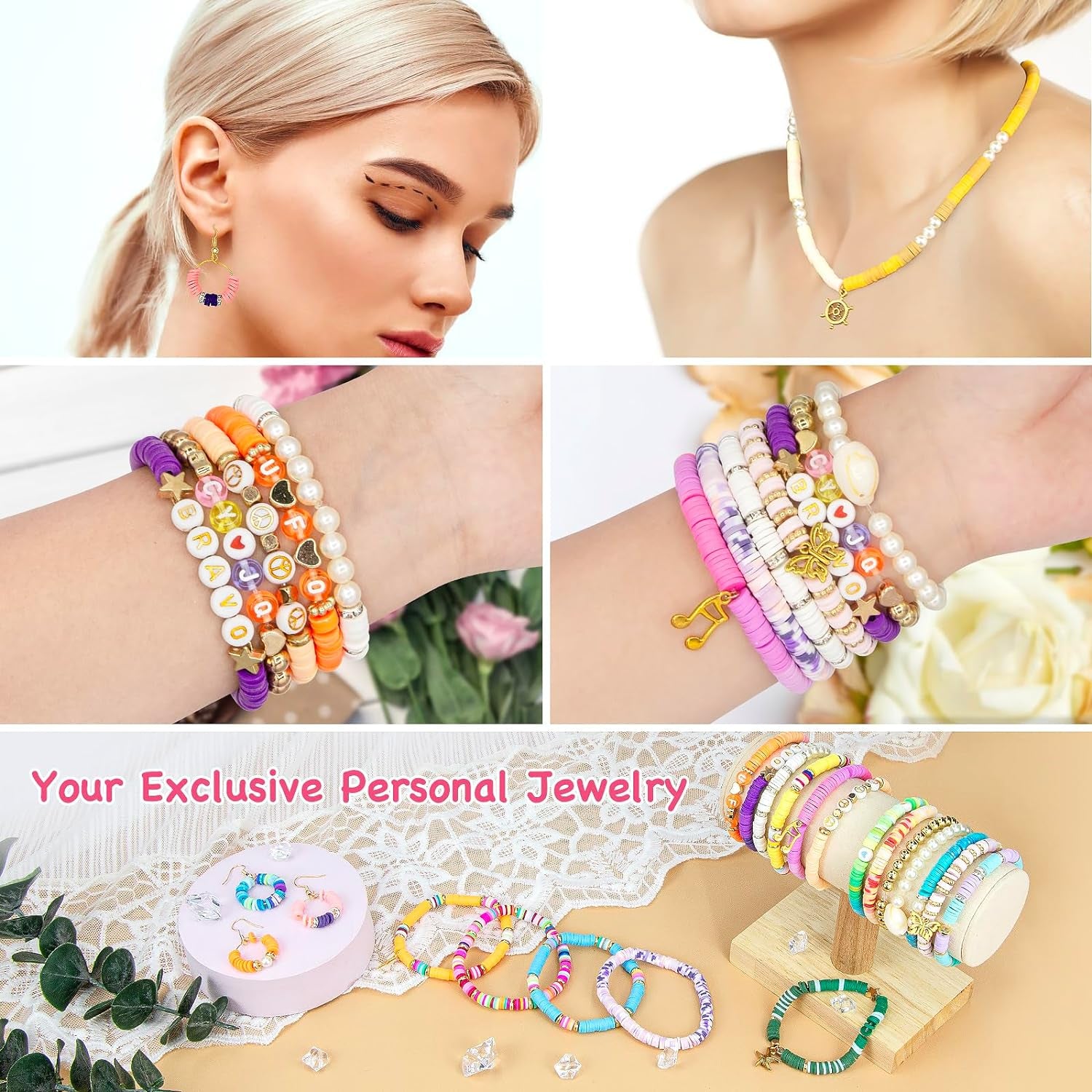 15000Pcs Clay Beads Bracelet Making Kit, 96 Colors Polymer Heishi Beads with Charms Pendant Charms Elastic Strings,Diy Arts Friendship Crafts Gifts for Girls