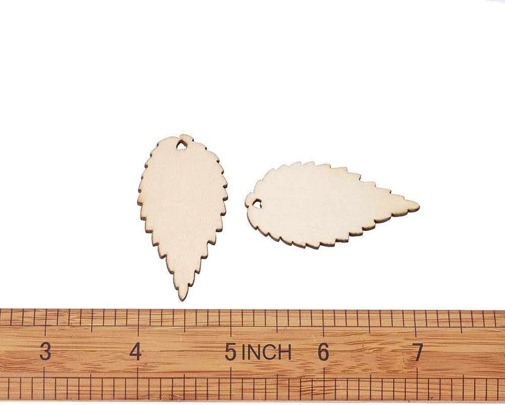 100-Piece Natural Unfinished Blank Wooden Leaf Flat Pendants Antiquewhite 1.96X1.02 Inch