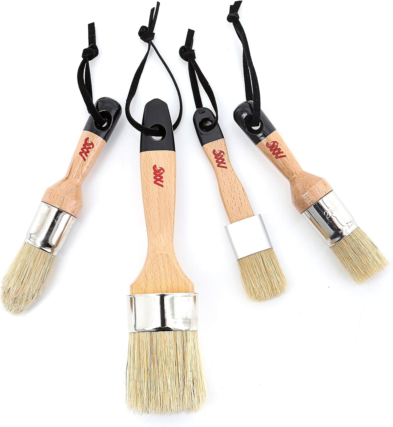 Chalk Wax Paint Brush 4Pcs Set Including 3 Small Paint Brushes for Furniture Painting and 1 Large Chalk Brush, Bristle Paint Brushes Set Compatible with Annie Sloan Chalk Paint, Fusion Mineral Paint