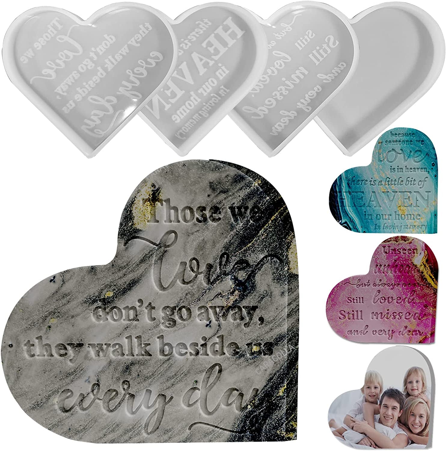 Epoxy Resin Molds 4 Pieces Silicone Casting Molds, Heart Memorial Sign Condolence Grief Signs for DIY Craft Home Decor Office Sign Sympathy Table Decorations